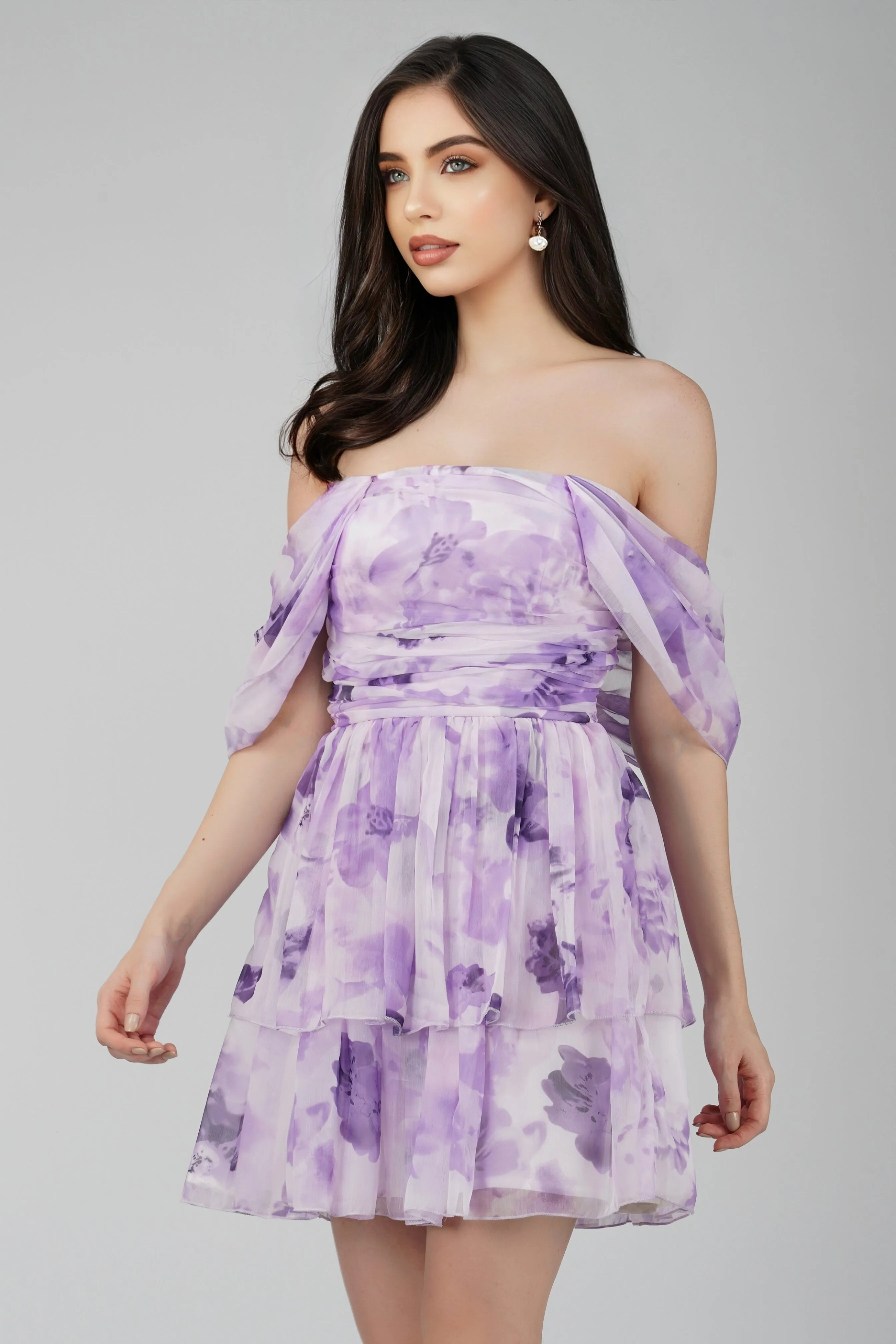 Sydney Chiffon Mini Dress in Lavender sold by Lace & Beads product image thumbnail 2