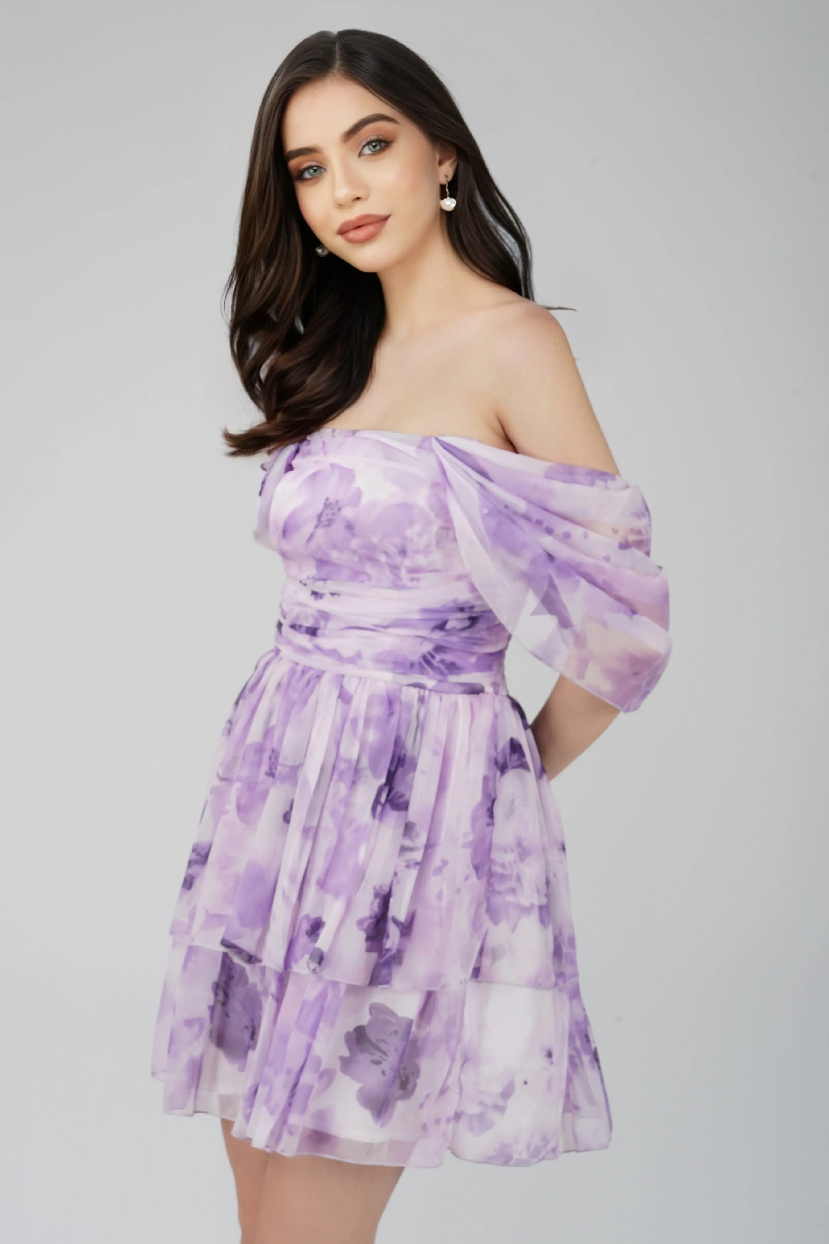 Sydney Chiffon Mini Dress in Lavender sold by Lace & Beads product image thumbnail 4