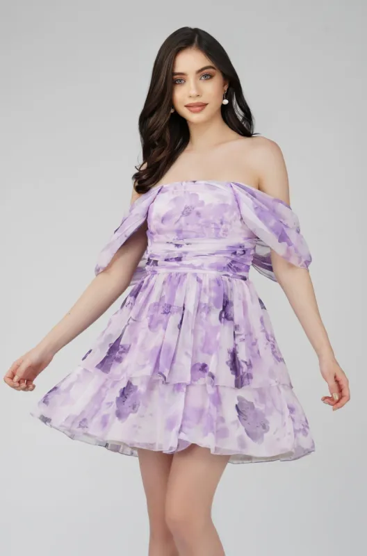 Sydney Chiffon Mini Dress in Lavender sold by Lace & Beads