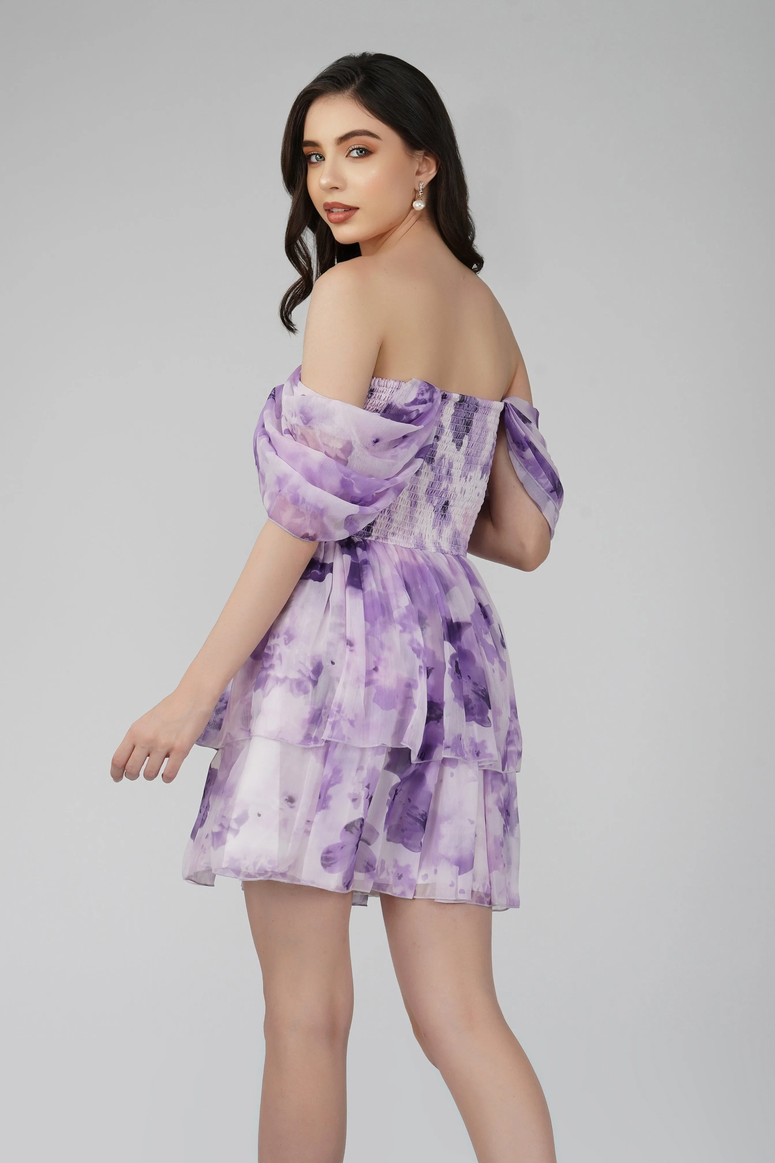 Sydney Chiffon Mini Dress in Lavender sold by Lace & Beads product image thumbnail 3