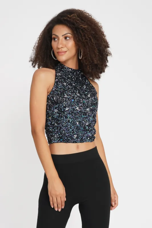 Gui Picasso Black Sequin Top sold by Lace & Beads