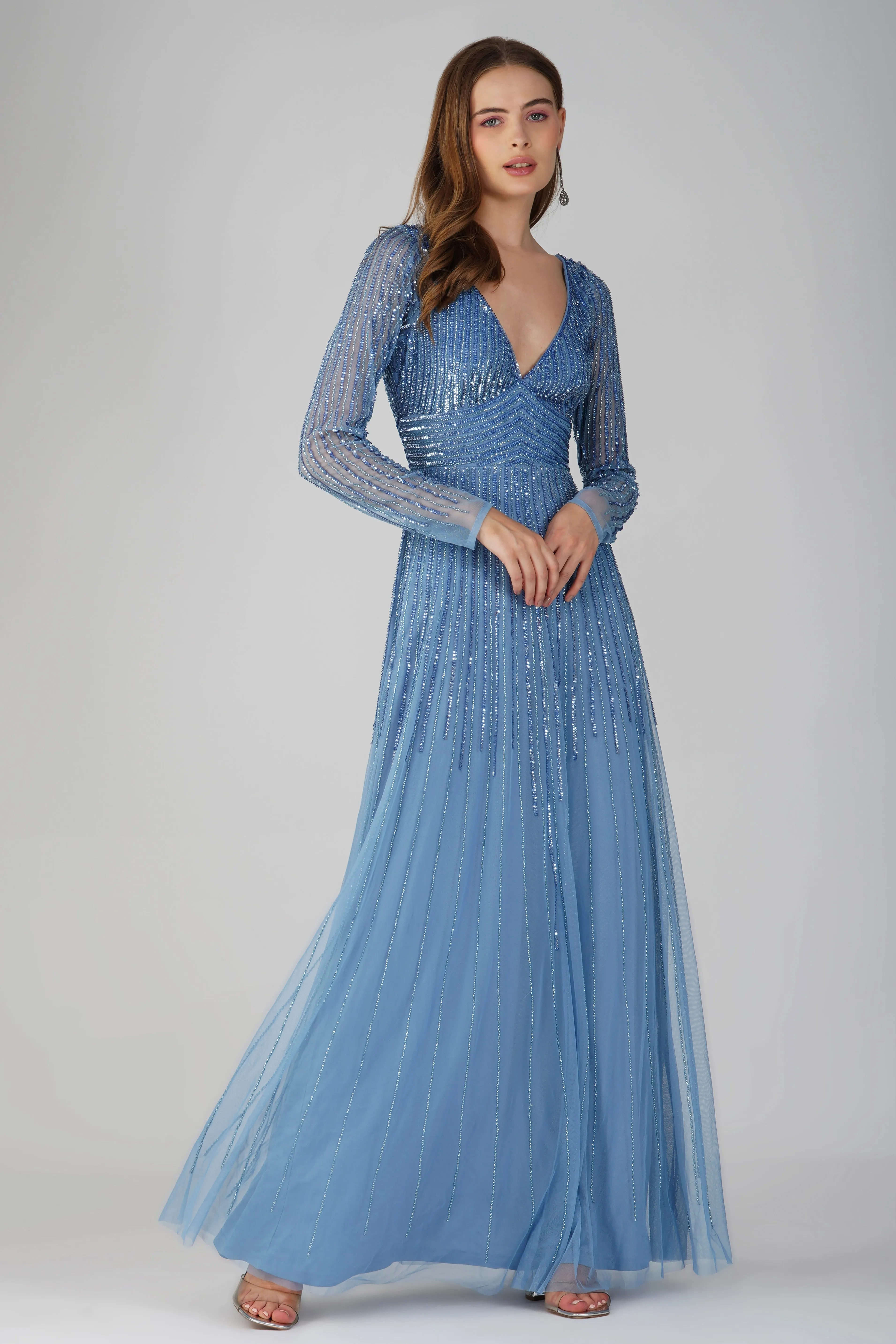 Laura Embellished Maxi Dress in Powder Blue sold by Lace & Beads