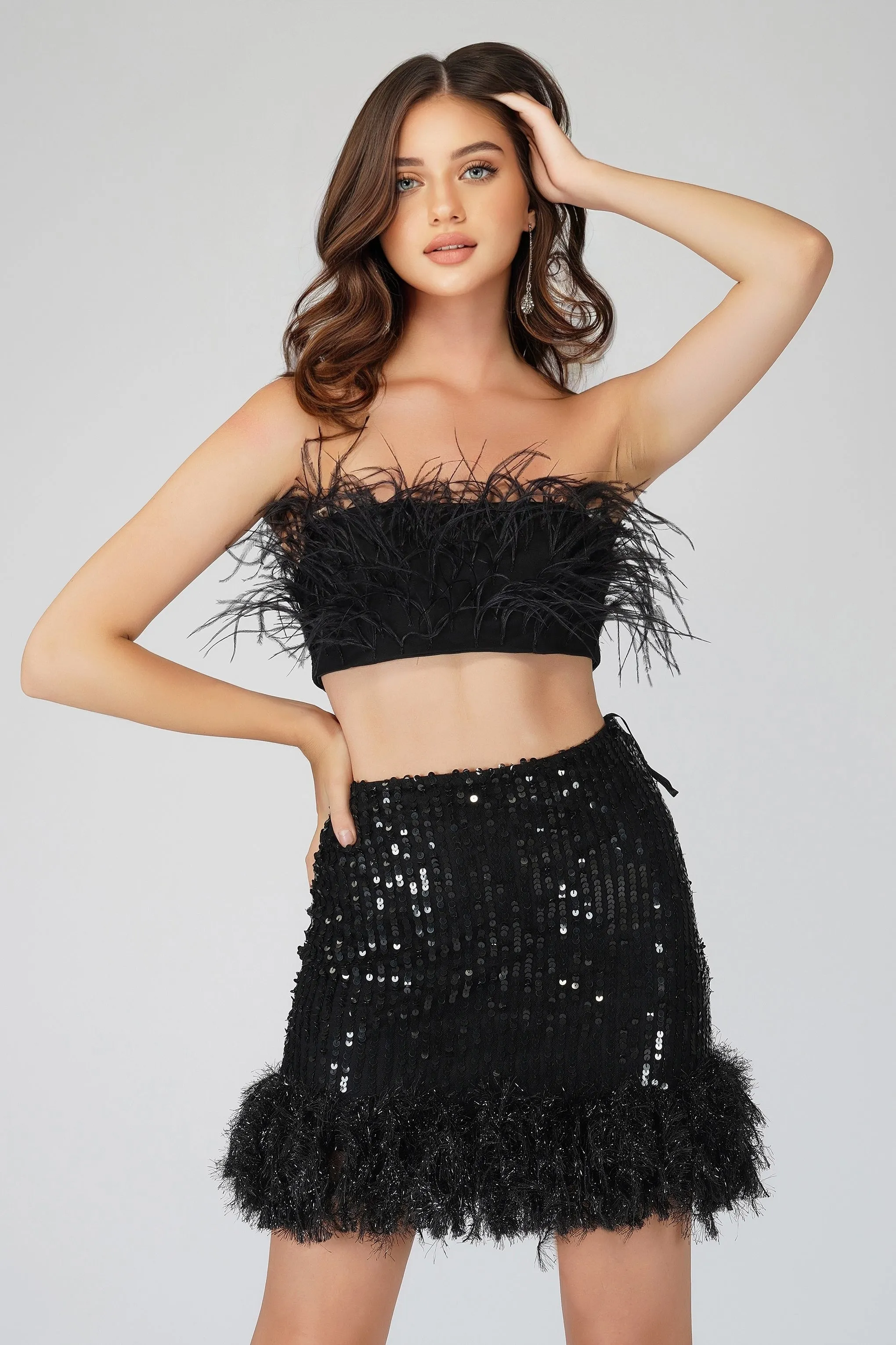 Xara Black Feather Top sold by Lace & Beads