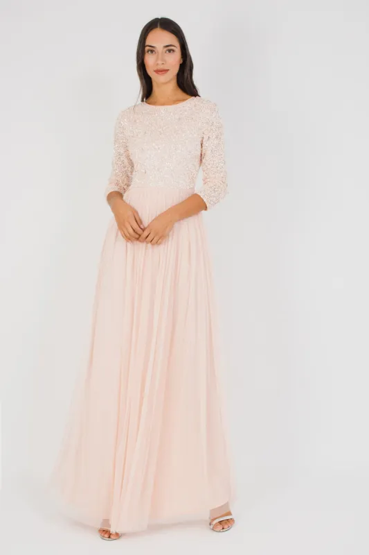 Belle Picasso Long Sleeve Maxi in Nude sold by Lace & Beads
