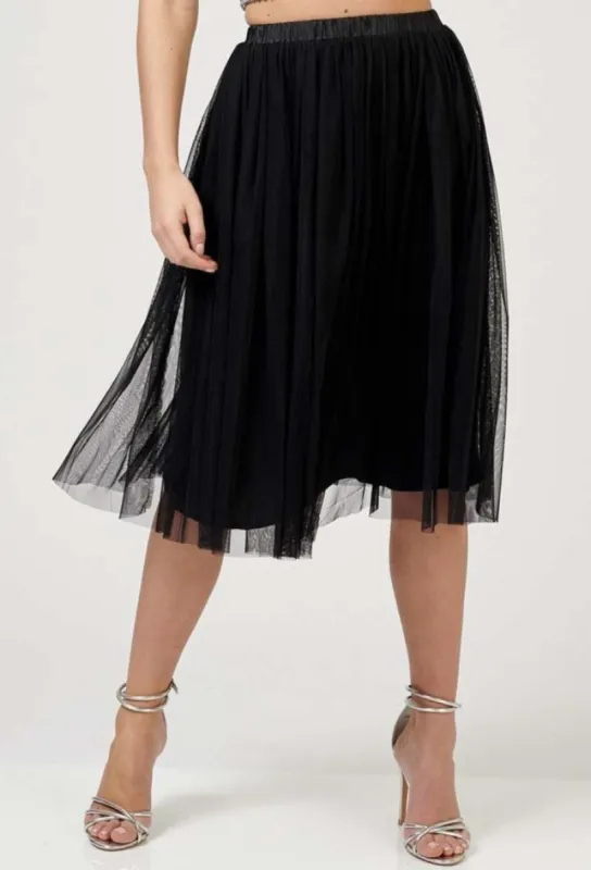 Val Tulle Midi Skirt in Black sold by Lace & Beads