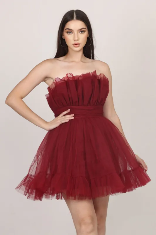 Caspian Tulle Mini Dress in Astro Red sold by Lace & Beads