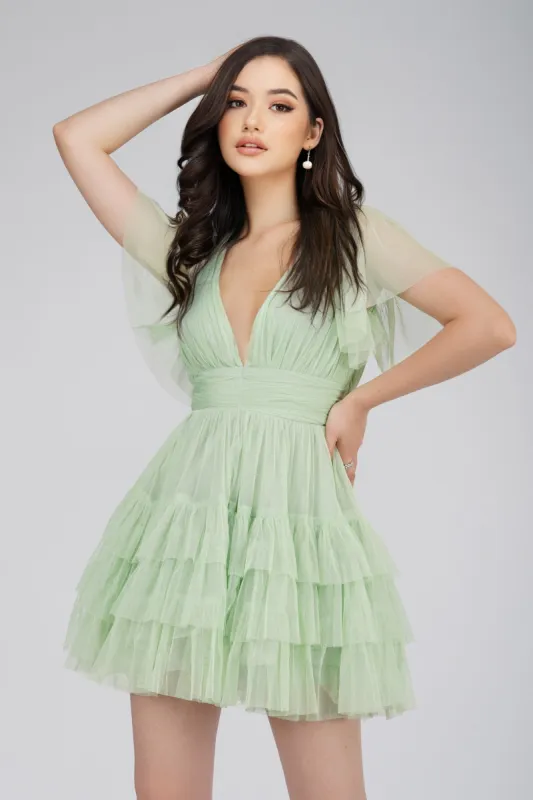 Madison Sage Green Tulle Mini Dress sold by Lace & Beads