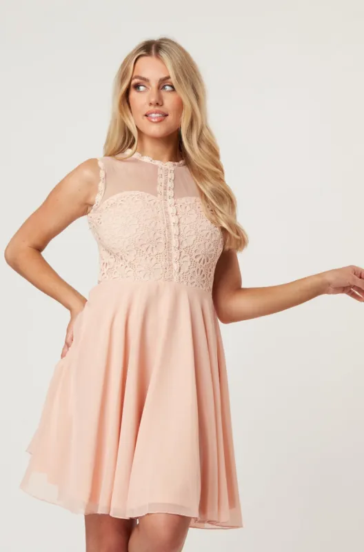 Carlie Blush Tulle and Lace Skater Dress sold by Lace & Beads