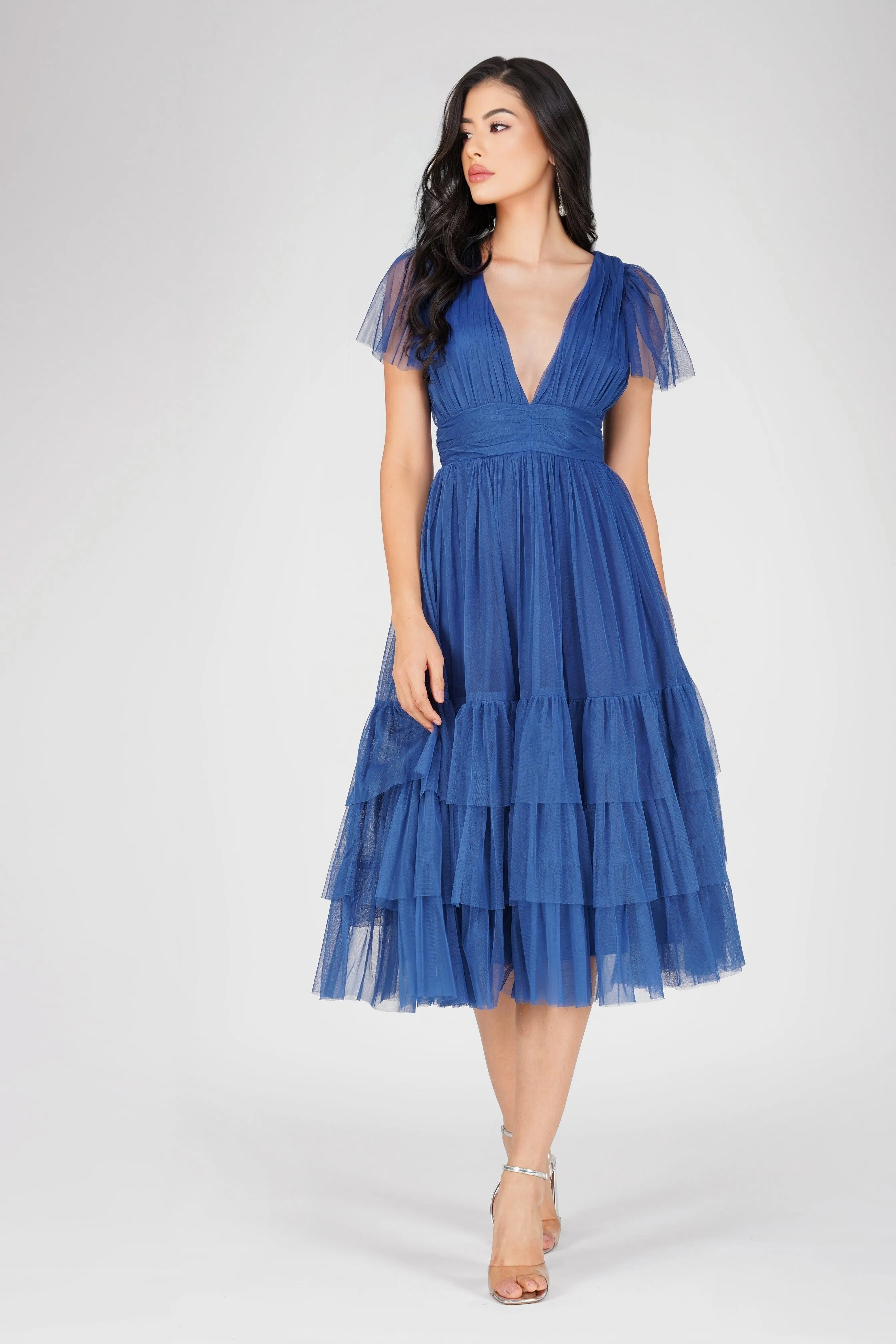 Madison Cobalt Blue Tulle Bridesmaid Midi Dress sold by Lace & Beads