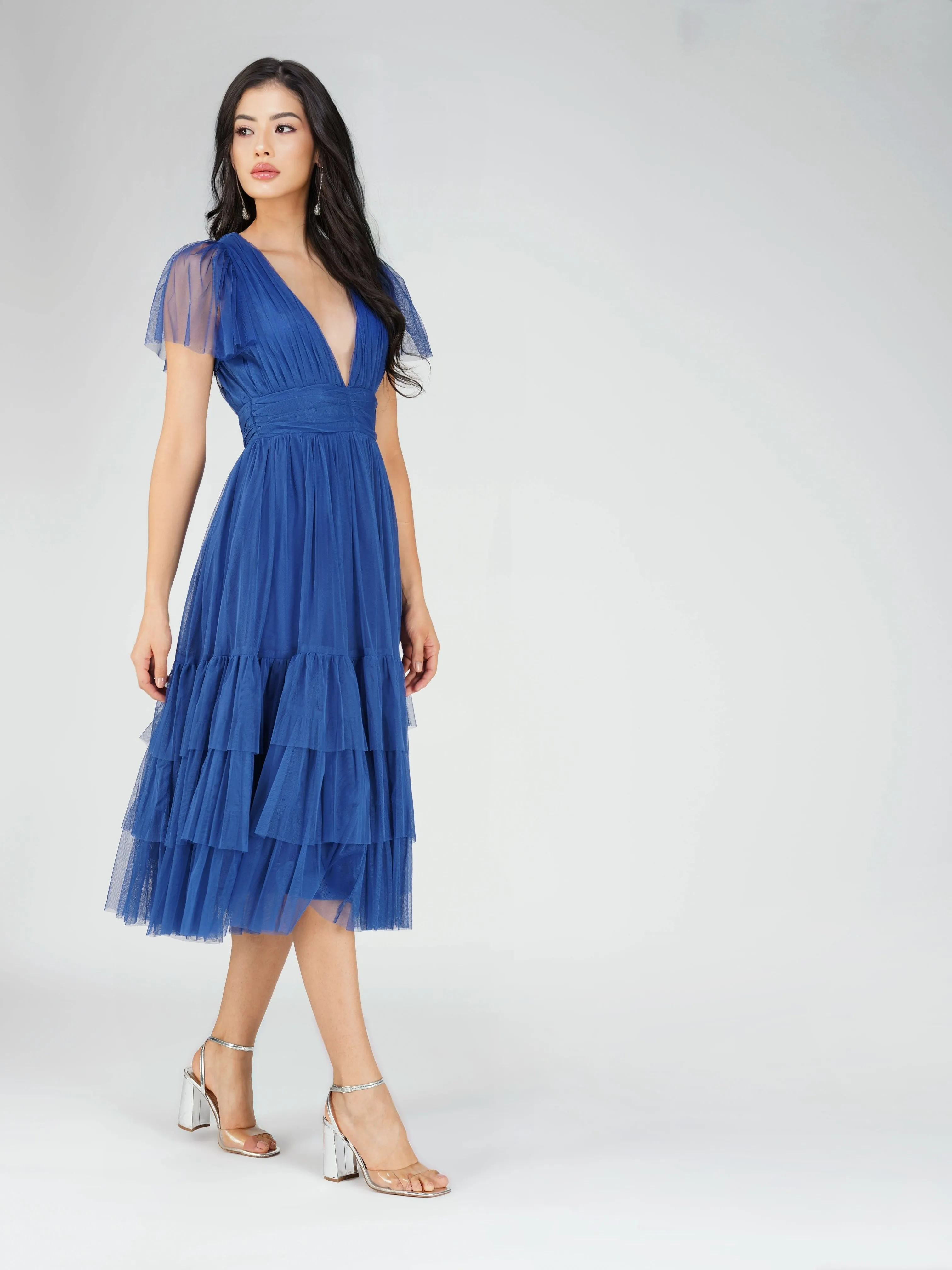 Madison Cobalt Blue Tulle Bridesmaid Midi Dress sold by Lace & Beads product image thumbnail 5