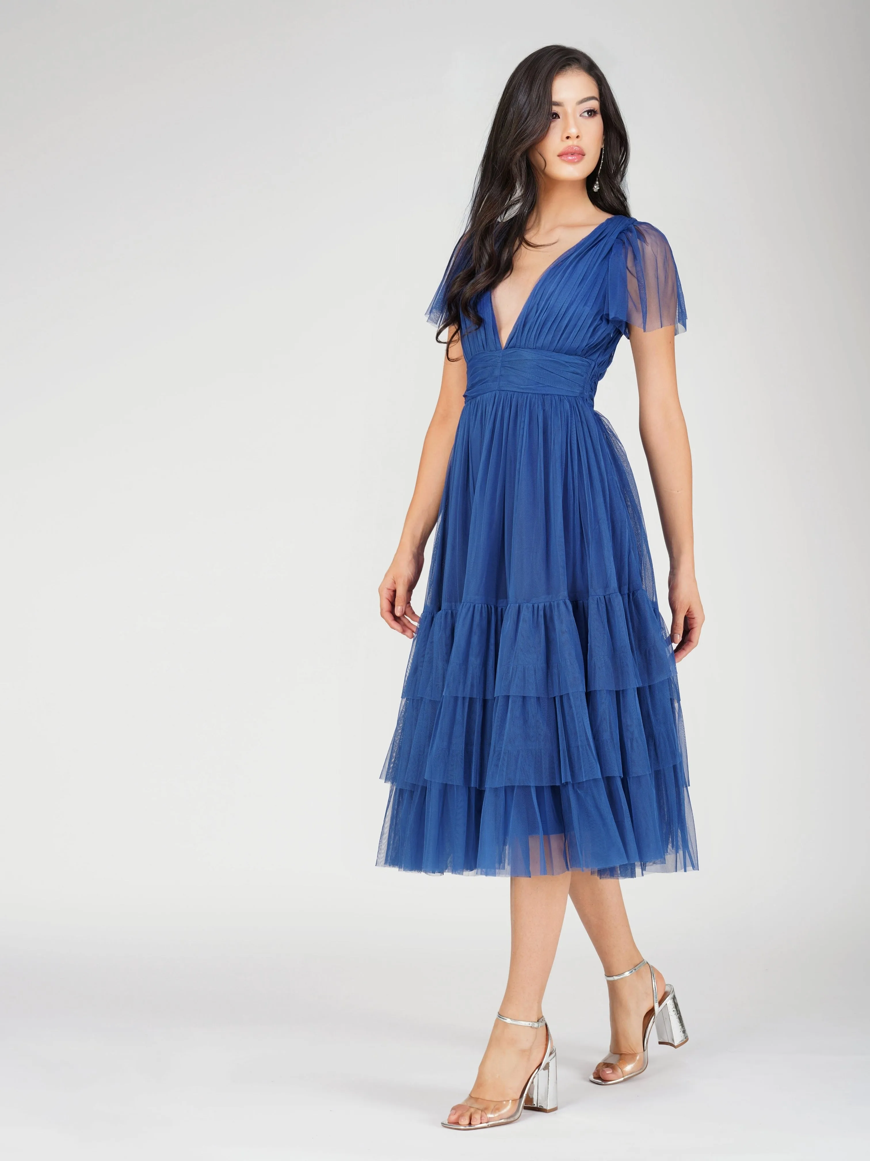 Madison Cobalt Blue Tulle Bridesmaid Midi Dress sold by Lace & Beads product image thumbnail 4