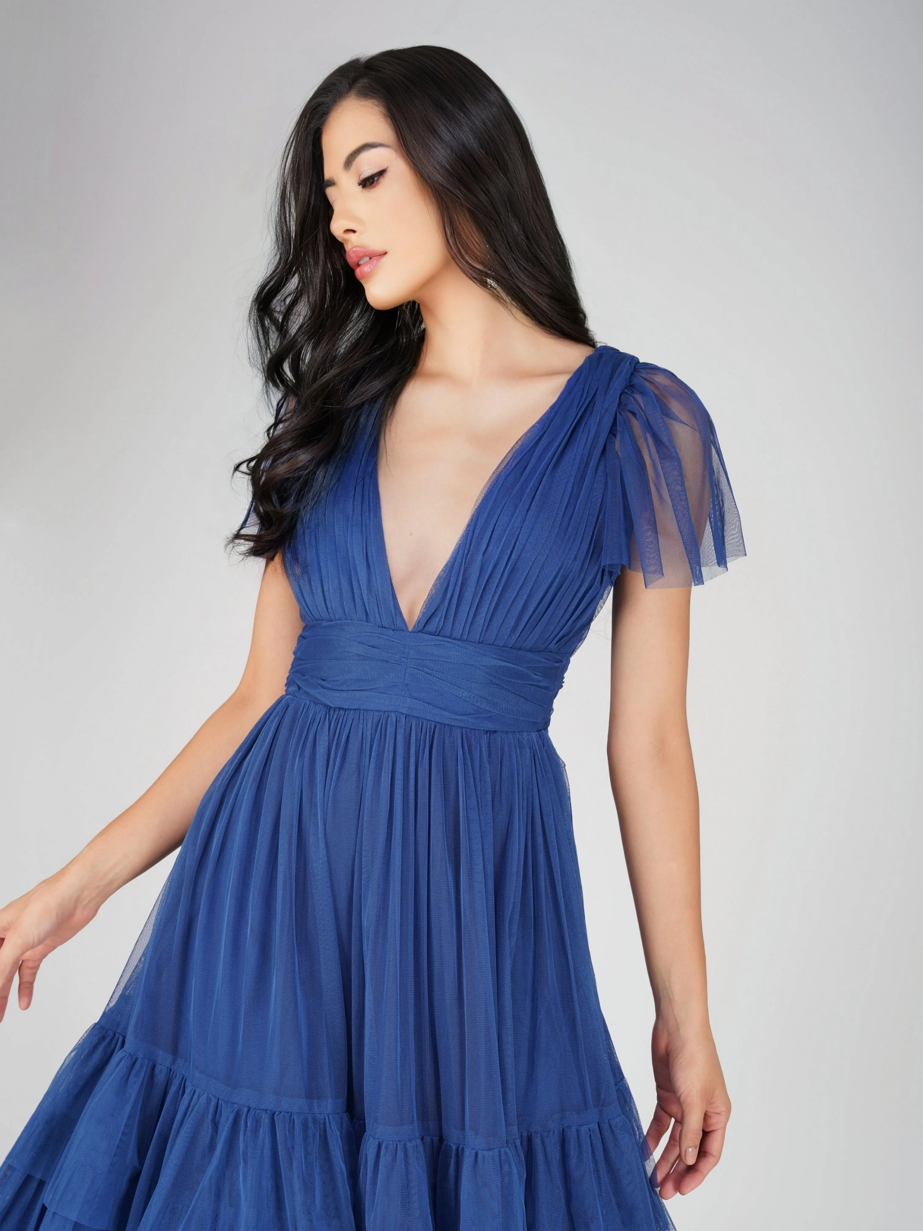 Madison Cobalt Blue Tulle Bridesmaid Midi Dress sold by Lace & Beads product image thumbnail 3