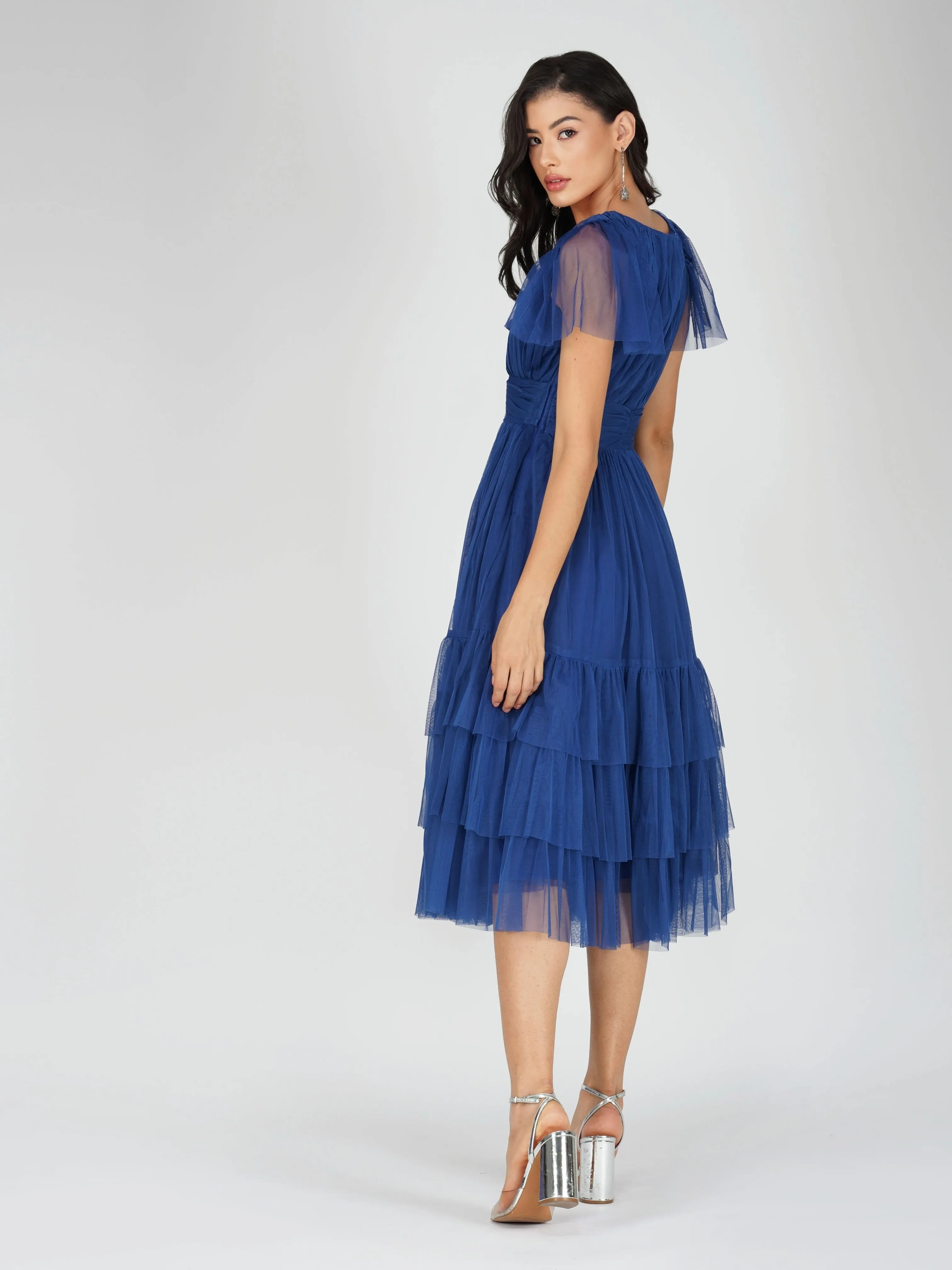 Madison Cobalt Blue Tulle Bridesmaid Midi Dress sold by Lace & Beads product image thumbnail 2