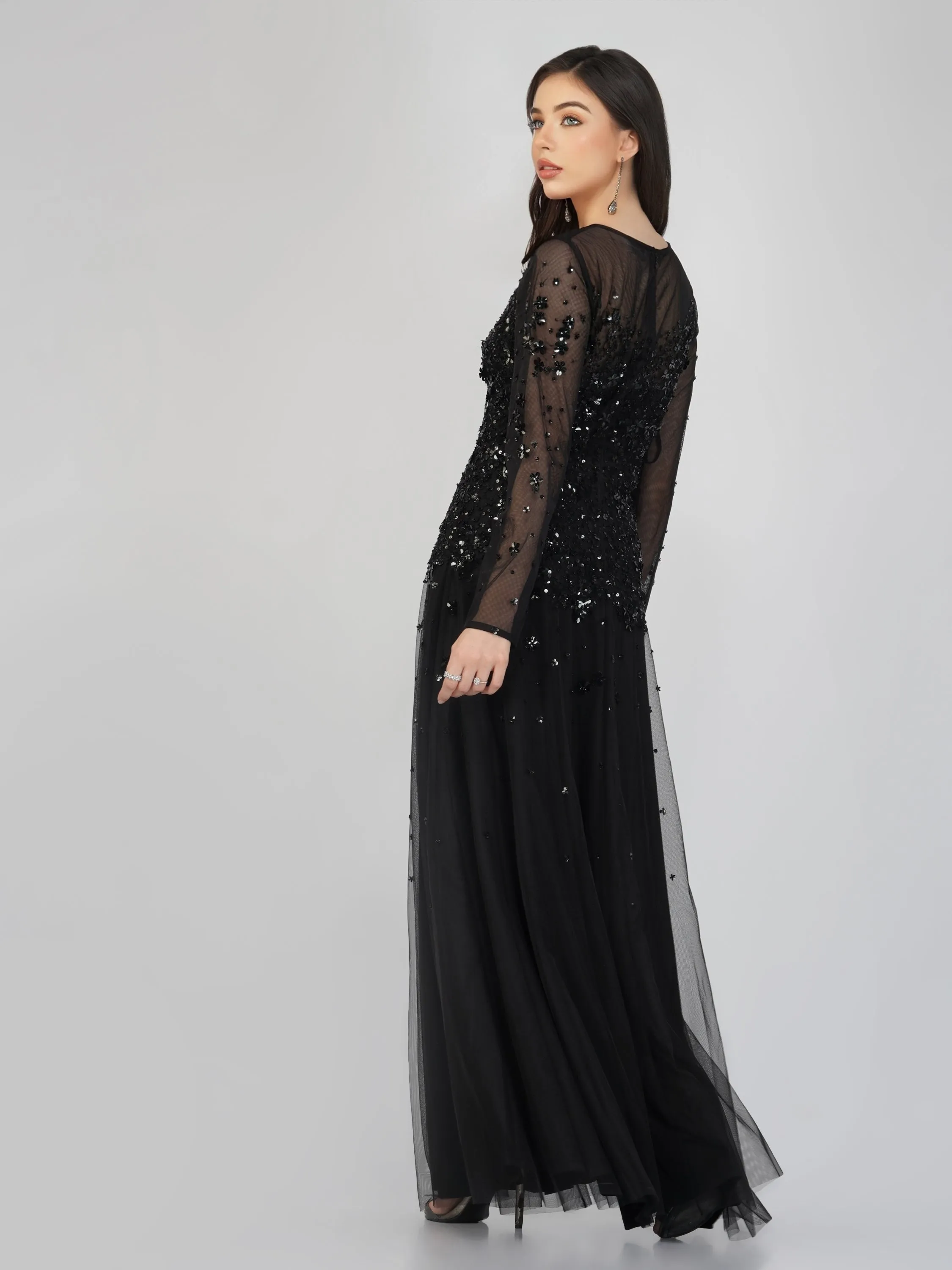 Luciene Long Sleeve Embellished Maxi Dress in Black sold by Lace & Beads product image thumbnail 2