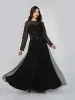 Luciene Long Sleeve Embellished Maxi Dress in Black sold by Lace & Beads