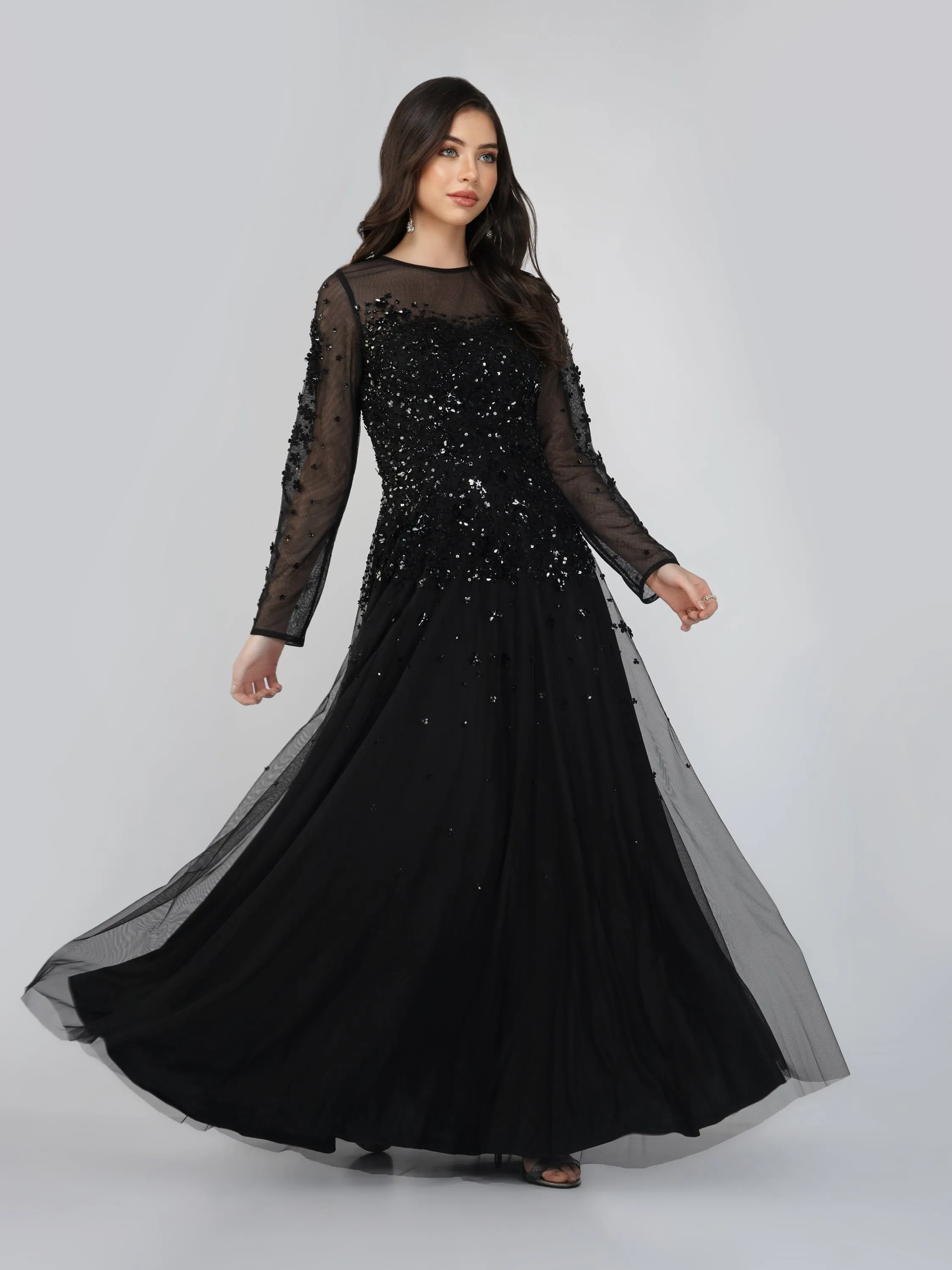 Luciene Long Sleeve Embellished Maxi Dress in Black sold by Lace & Beads product image thumbnail 4