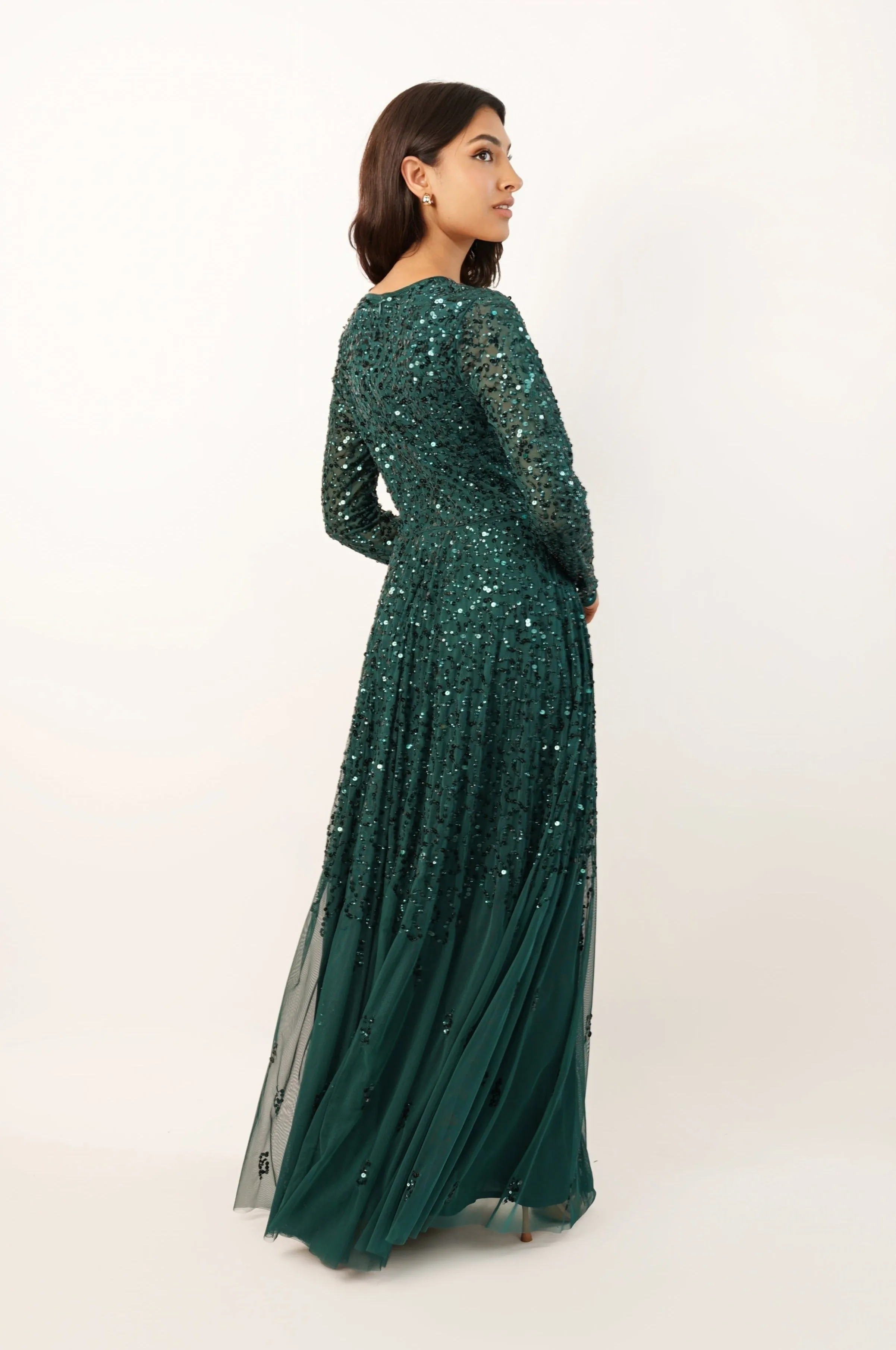 Sila Long Sleeve Embellished Maxi Dress in Emerald Green sold by Lace & Beads product image thumbnail 2