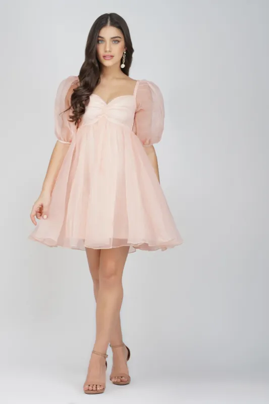 Melanie Pink Puff Sleeve Dress made by Lace & Beads