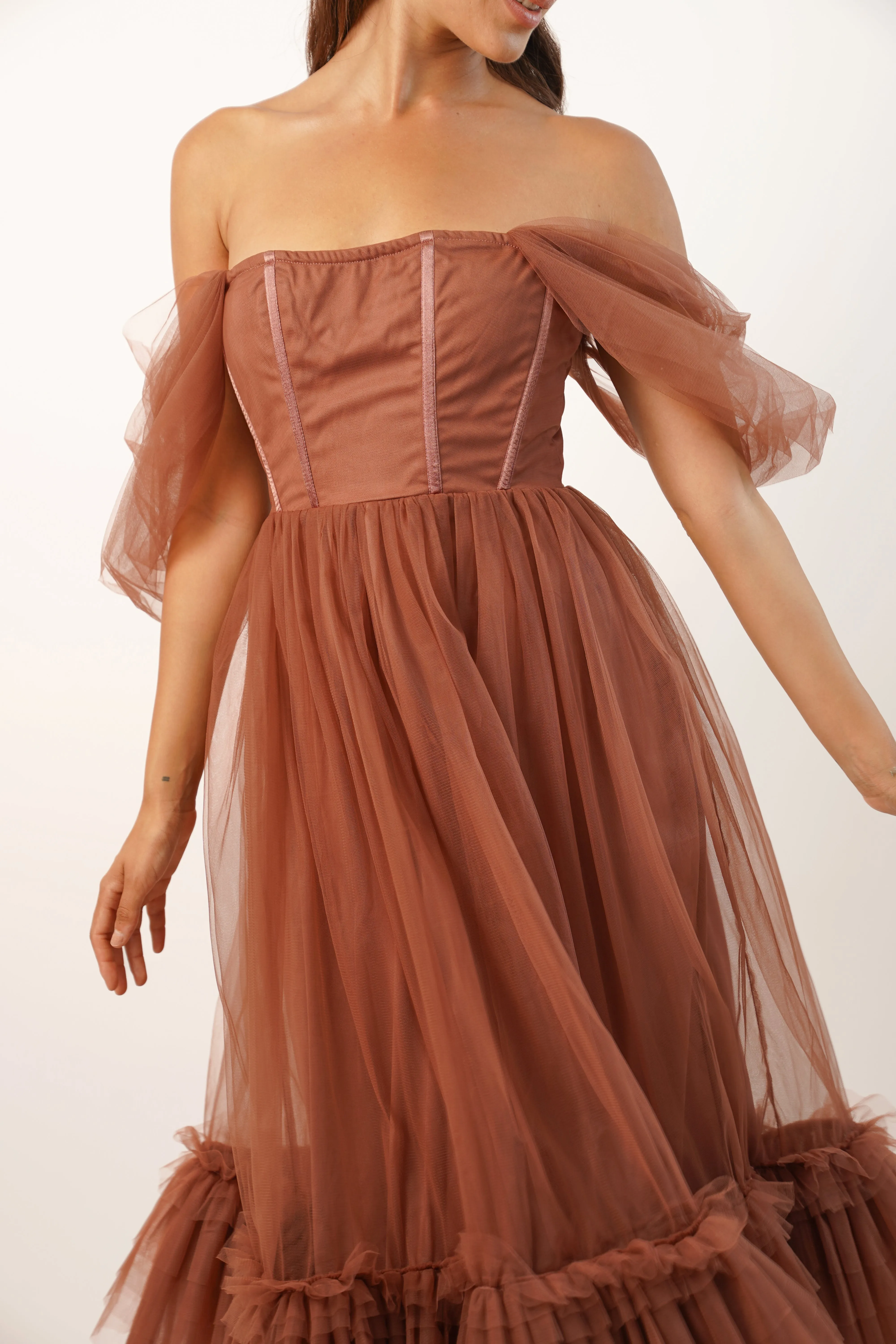 Jayne Merlot Tulle Midi Dress sold by Lace & Beads product image thumbnail 3