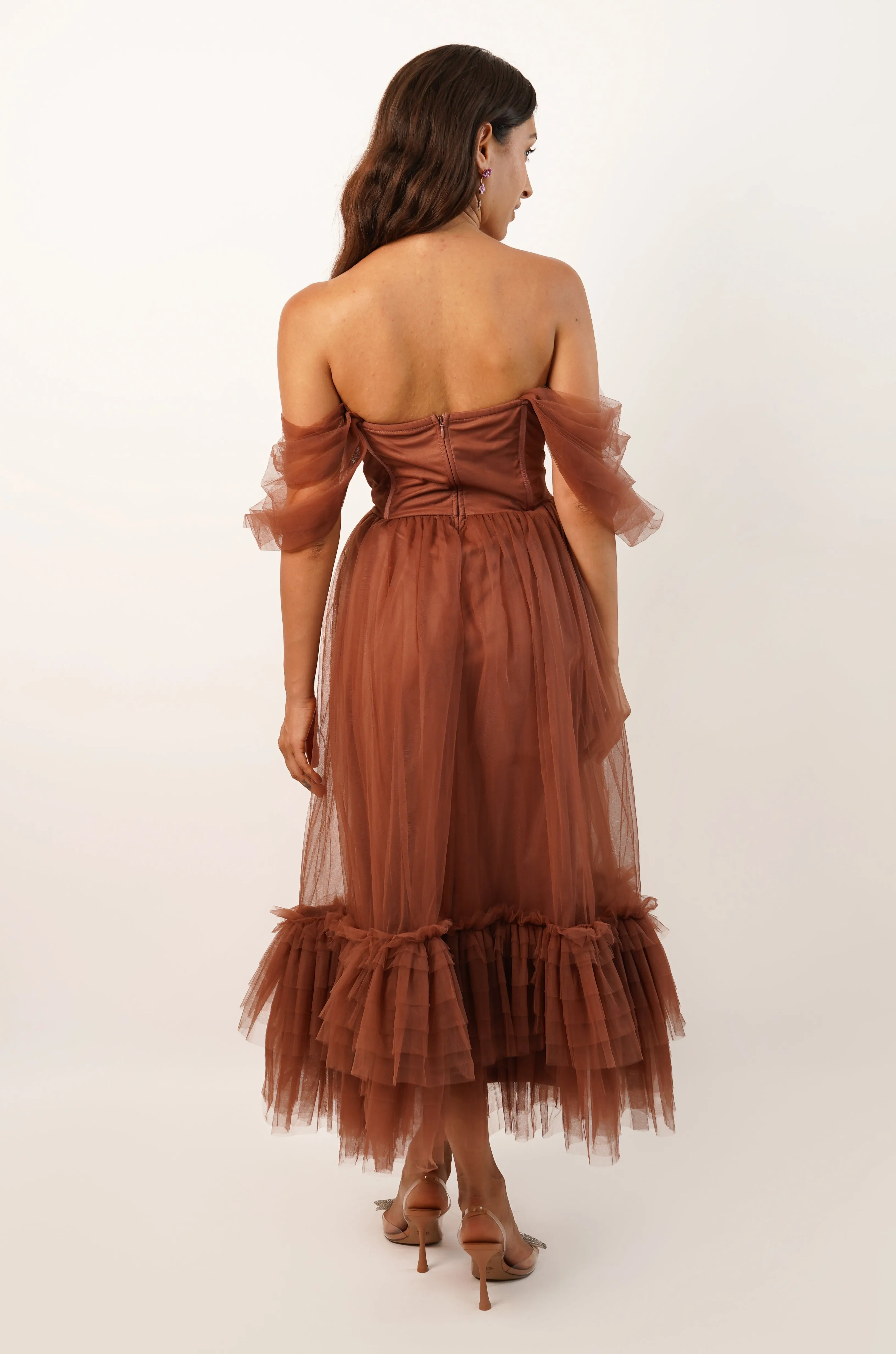 Jayne Merlot Tulle Midi Dress sold by Lace & Beads product image thumbnail 2