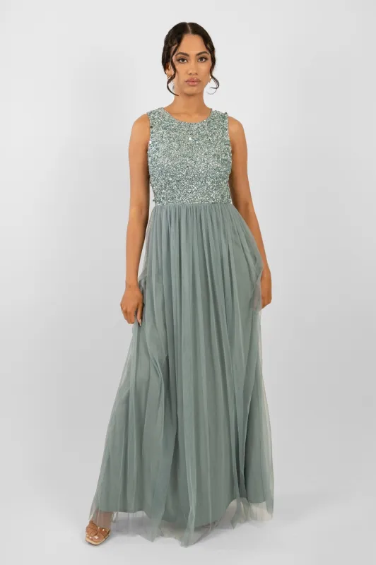 Picasso Teal Embellished Bridesmaid Maxi Dress sold by Lace & Beads