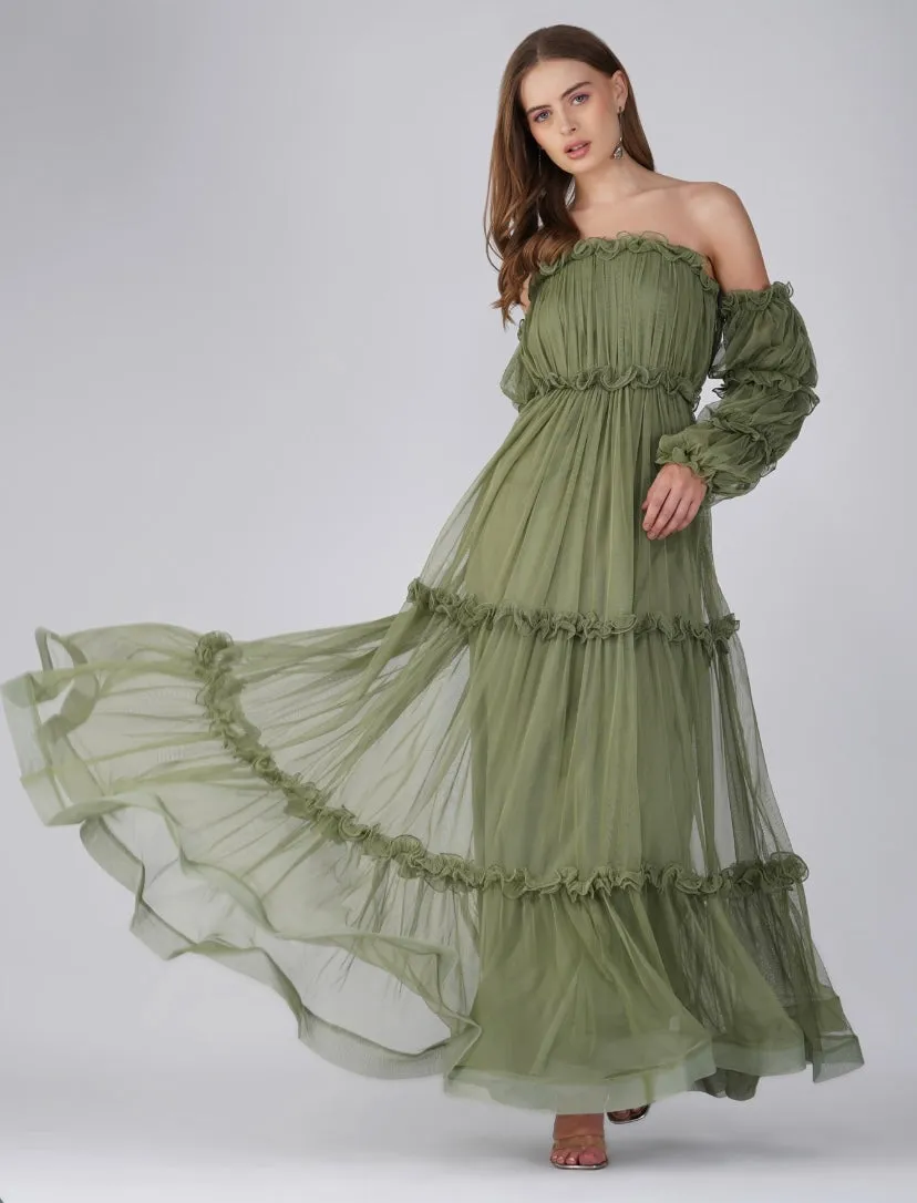 Emmeline Maxi Dress in Soft Olive sold by Lace & Beads