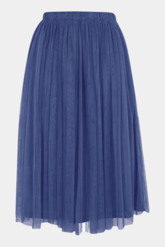 Merlin Navy Tulle Midi Skirt sold by Lace & Beads