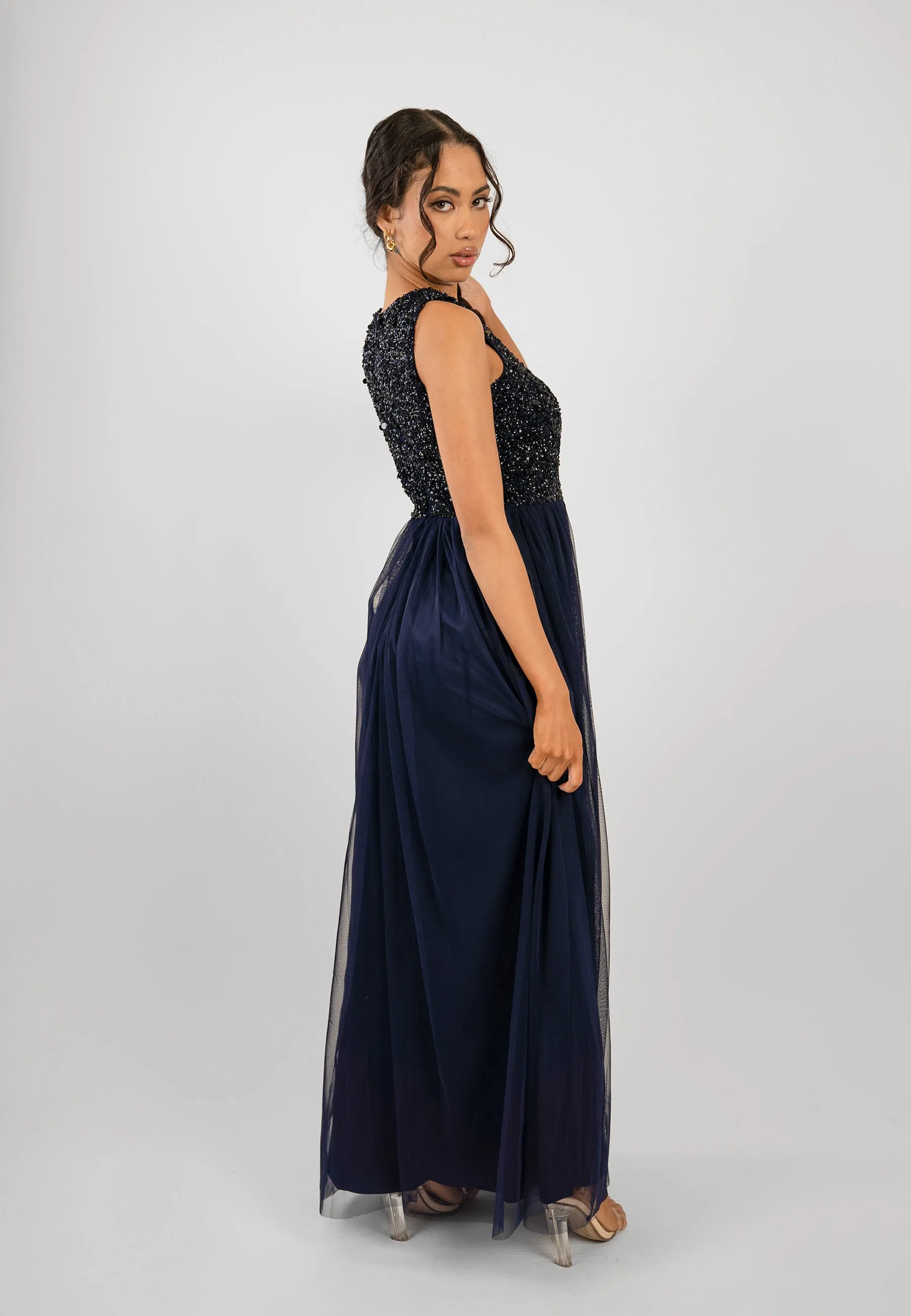 Picasso Navy Blue Embellished Bridesmaid Dress sold by Lace & Beads product image thumbnail 4