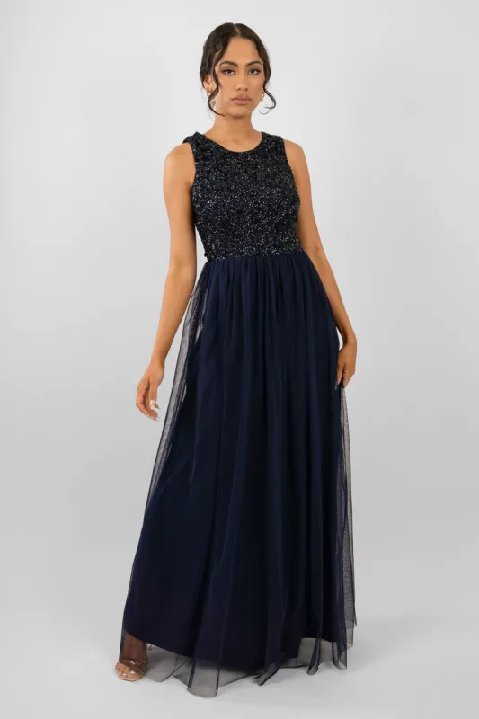 Picasso Navy Blue Embellished Bridesmaid Dress sold by Lace & Beads
