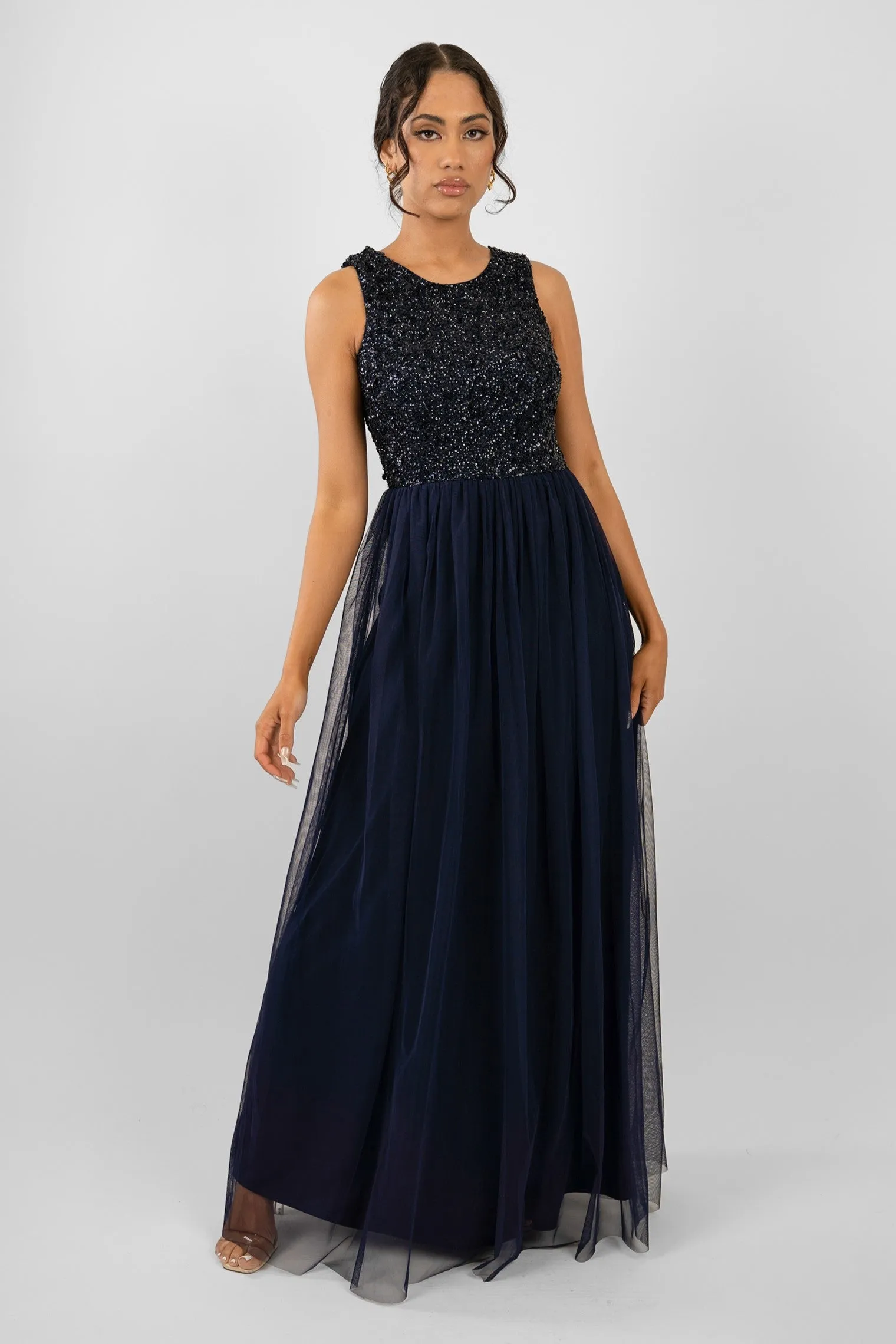 Picasso Navy Blue Embellished Bridesmaid Dress sold by Lace & Beads