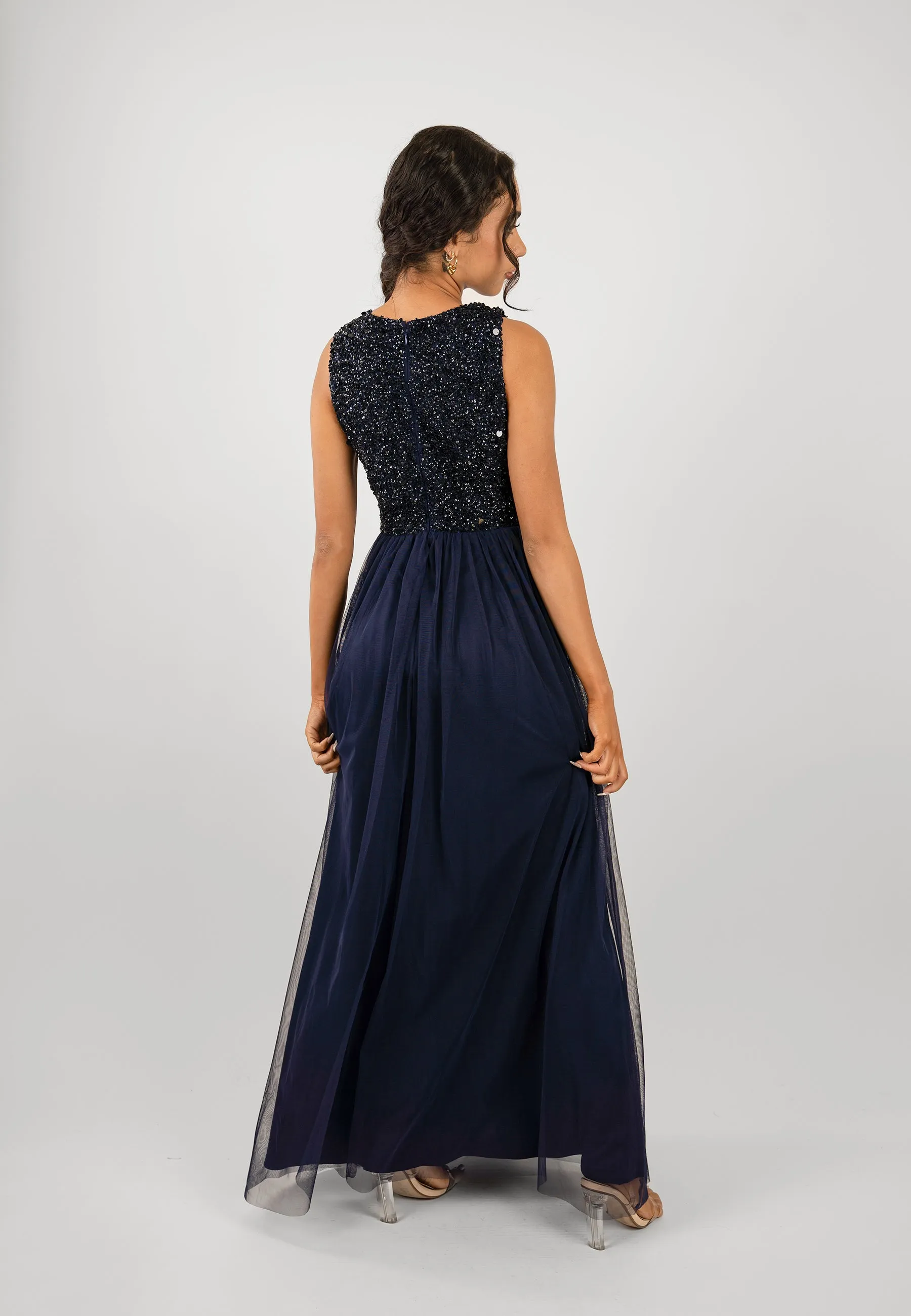 Picasso Navy Blue Embellished Bridesmaid Dress sold by Lace & Beads product image thumbnail 3