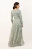 Sila Long Sleeve Embellished Maxi Dress in Sage Green sold by Lace & Beads