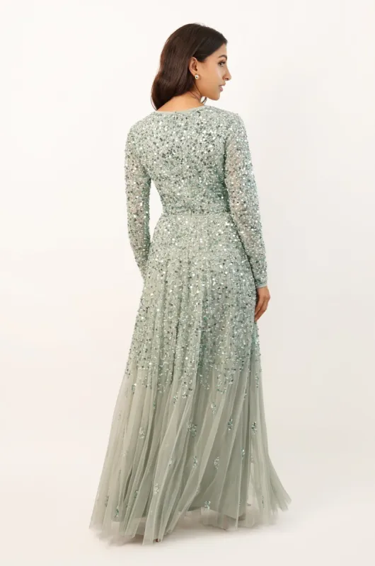 grey green maxi dress Women's Green Embroidered Maxi Dress – FineLook main image 0