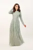 Sila Long Sleeve Embellished Maxi Dress in Sage Green sold by Lace & Beads