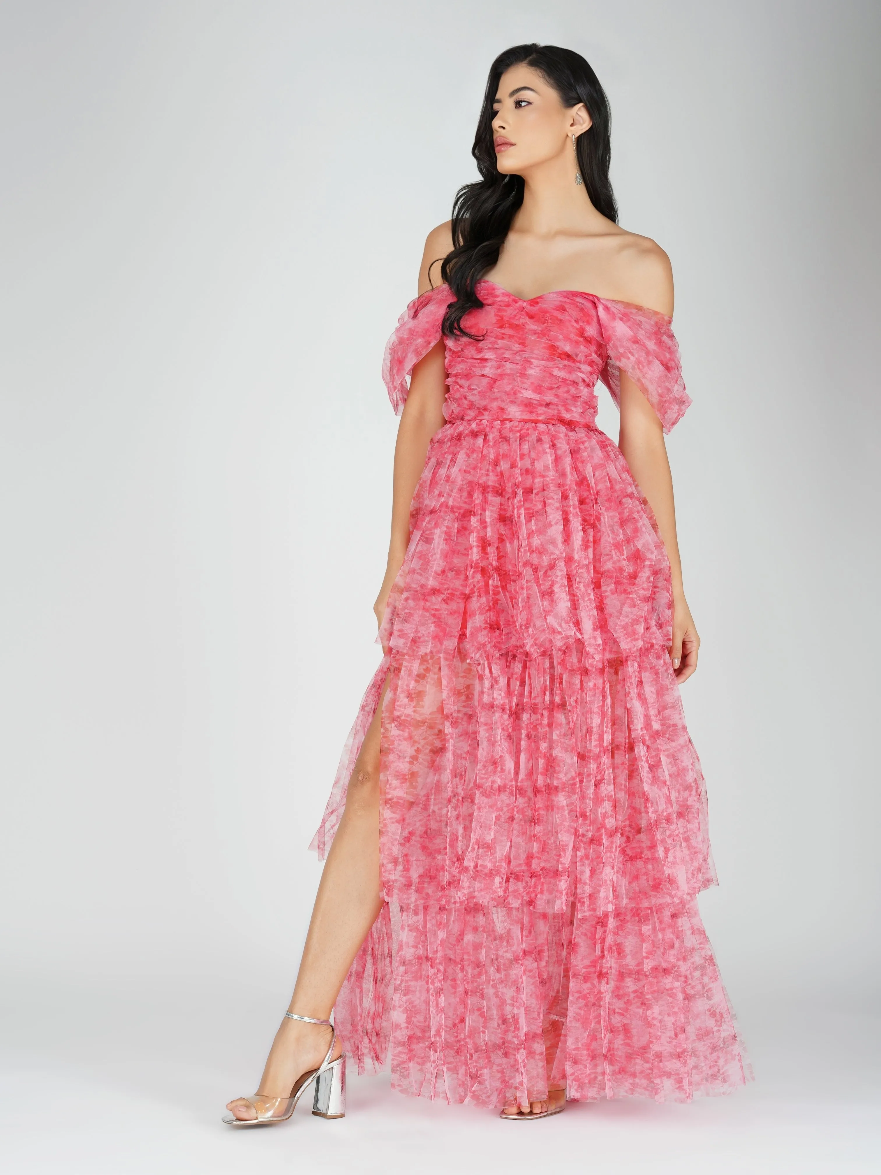 Sydney Tulle Maxi Dress in Red Print sold by Lace & Beads product image thumbnail 5
