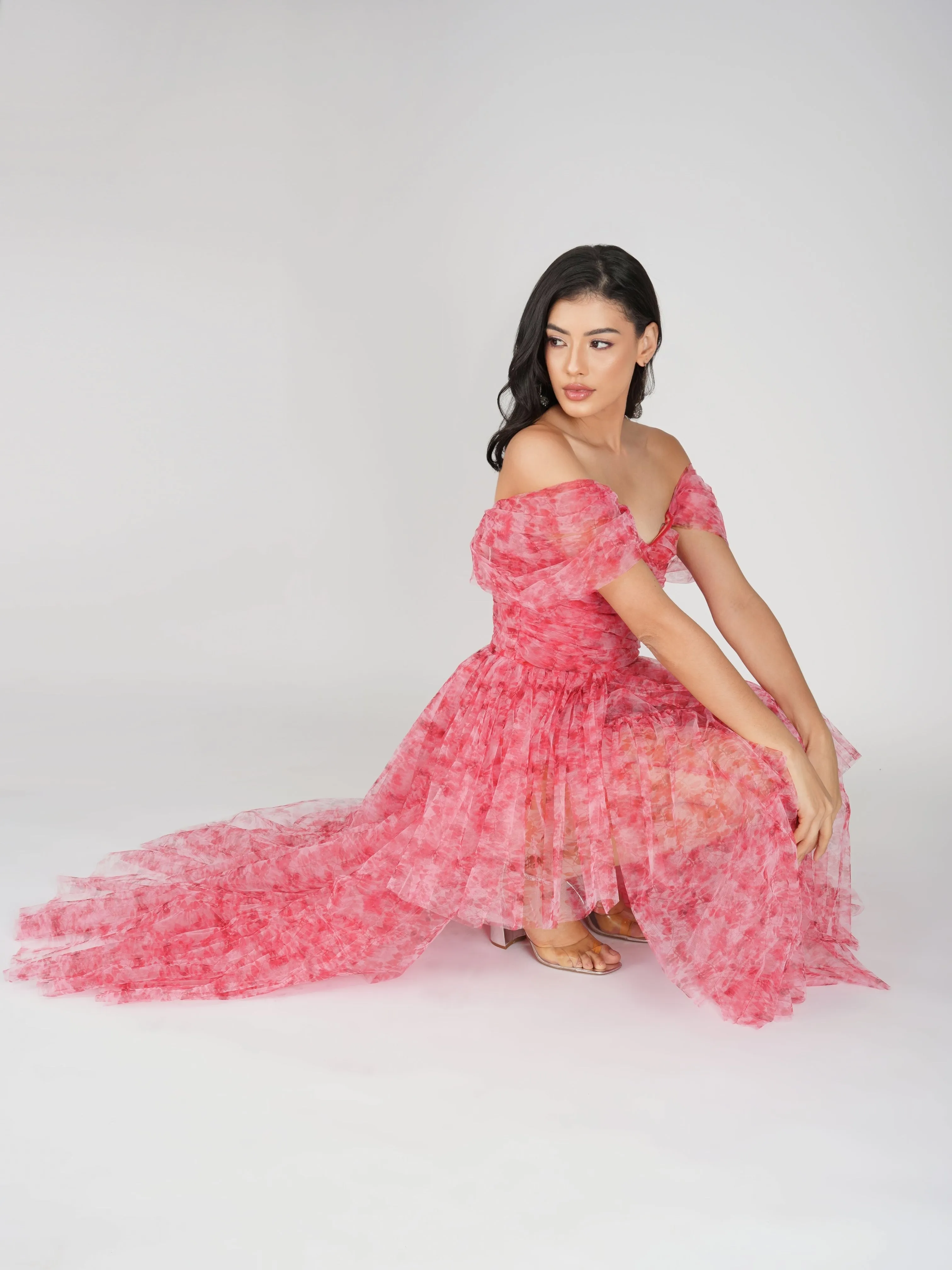 Sydney Tulle Maxi Dress in Red Print sold by Lace & Beads product image thumbnail 4