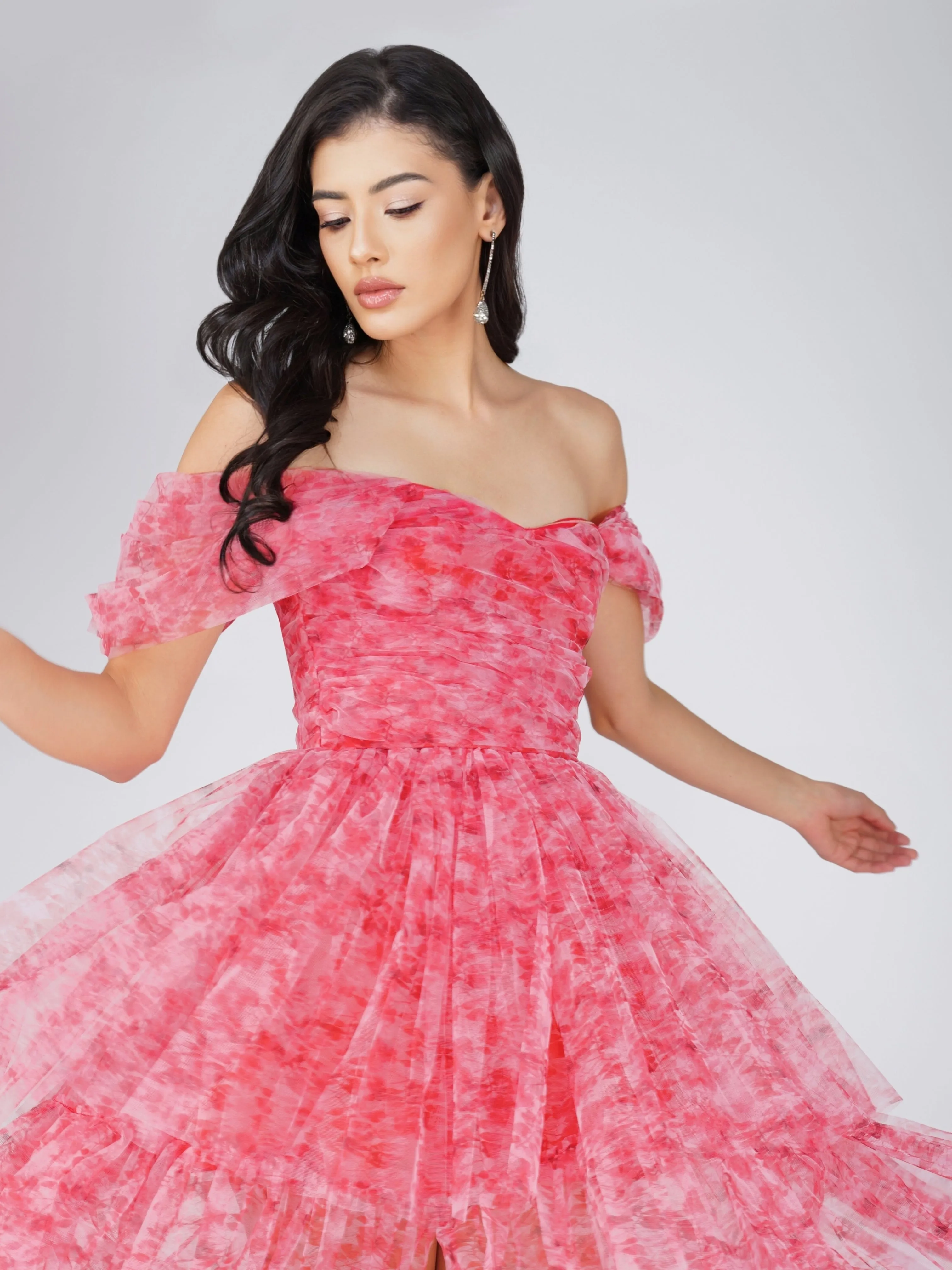 Sydney Tulle Maxi Dress in Red Print sold by Lace & Beads product image thumbnail 3