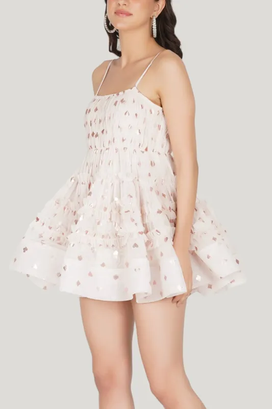 Bethan Tulle Mini in Pink Card Print sold by Lace & Beads