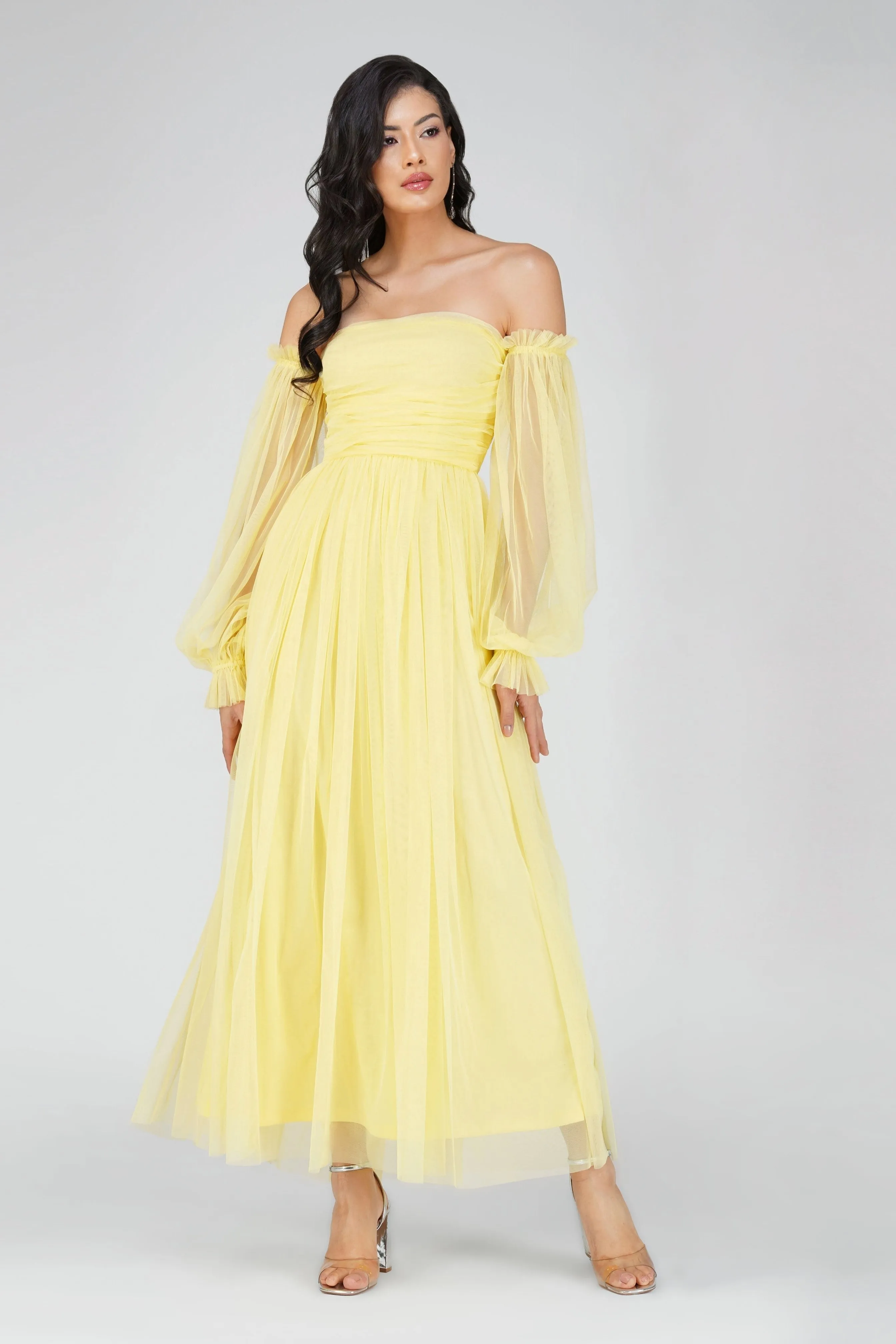 Lana Tulle Maxi Dress in Lemon sold by Lace & Beads