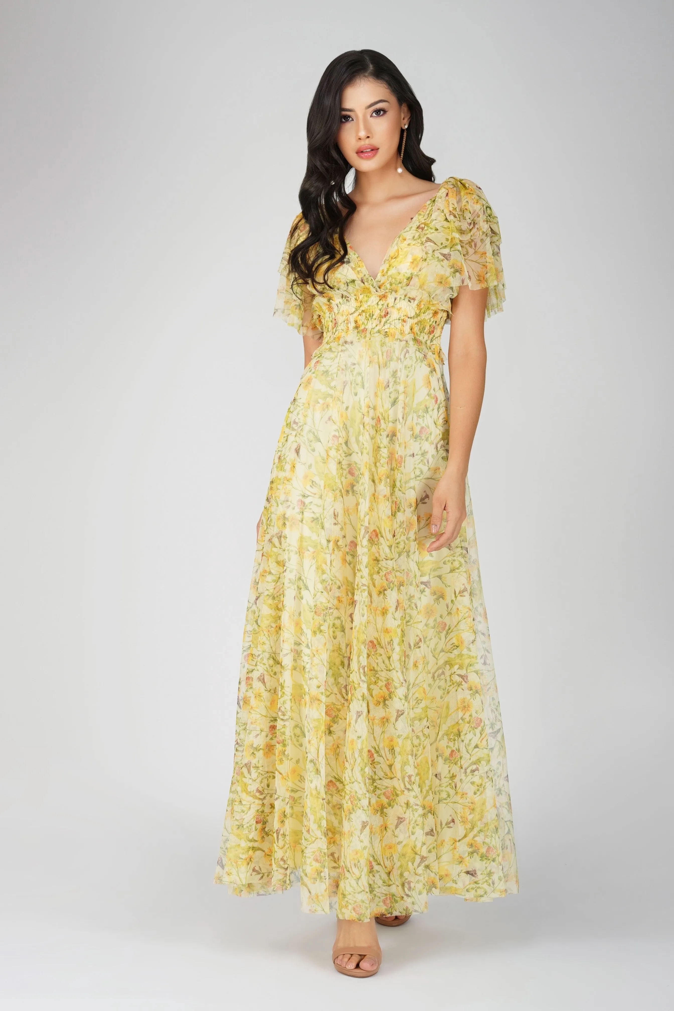 Shelby Yellow Printed Maxi Dress sold by Lace & Beads