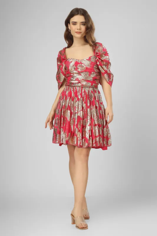 Sydney Metallic Printed Mini Dress in Fuchsia sold by Lace & Beads