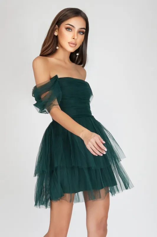 Plus Sydney Emerald Green Tulle Mini Dress sold by Lace & Beads