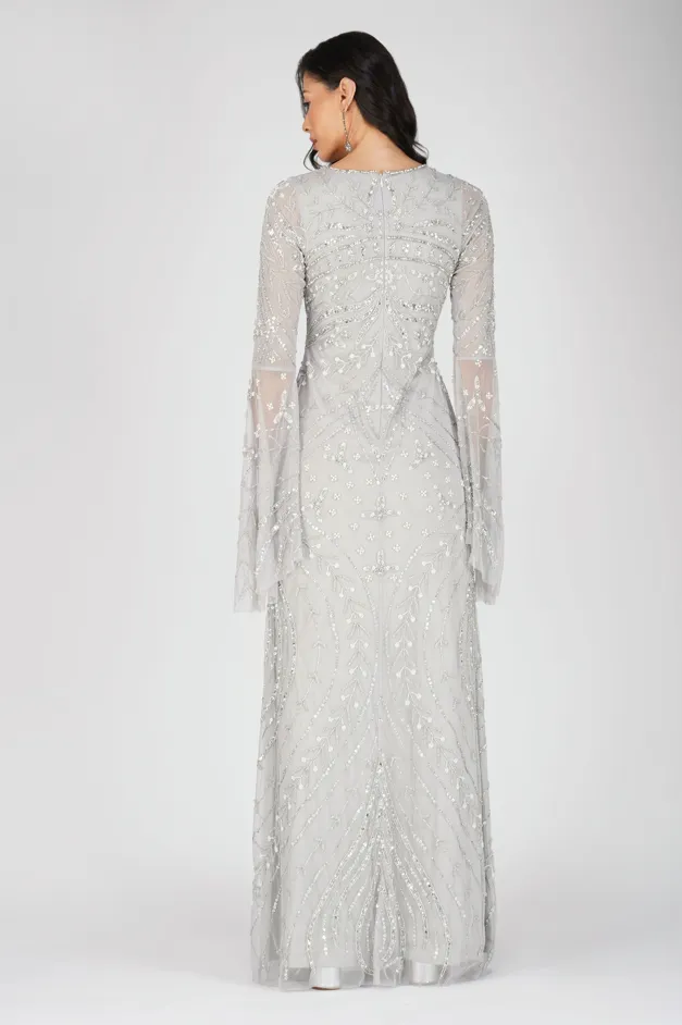 Aleena Embellished Maxi Dress in Silver sold by Lace & Beads product image thumbnail 4