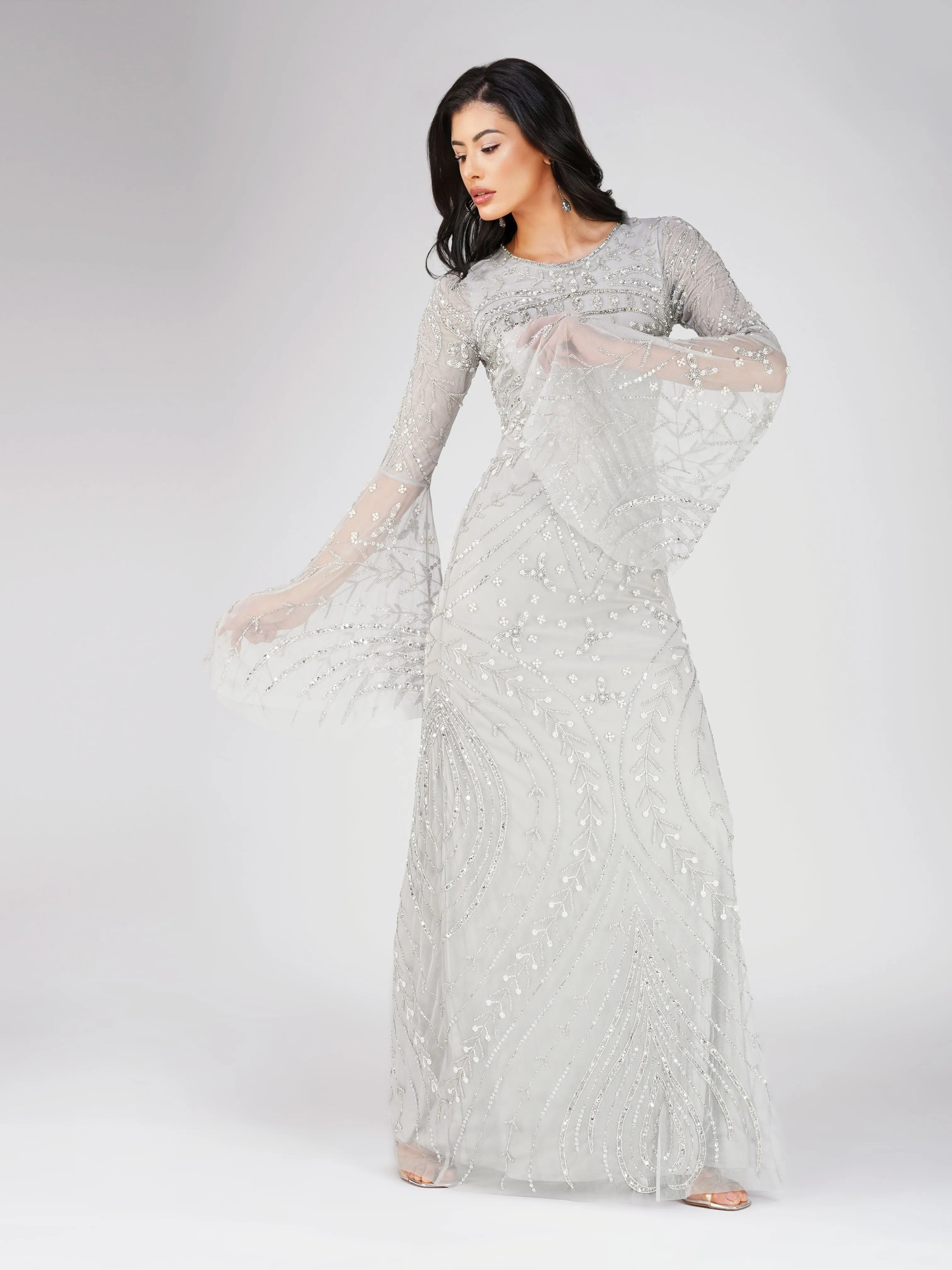 Aleena Embellished Maxi Dress in Silver sold by Lace & Beads product image thumbnail 3