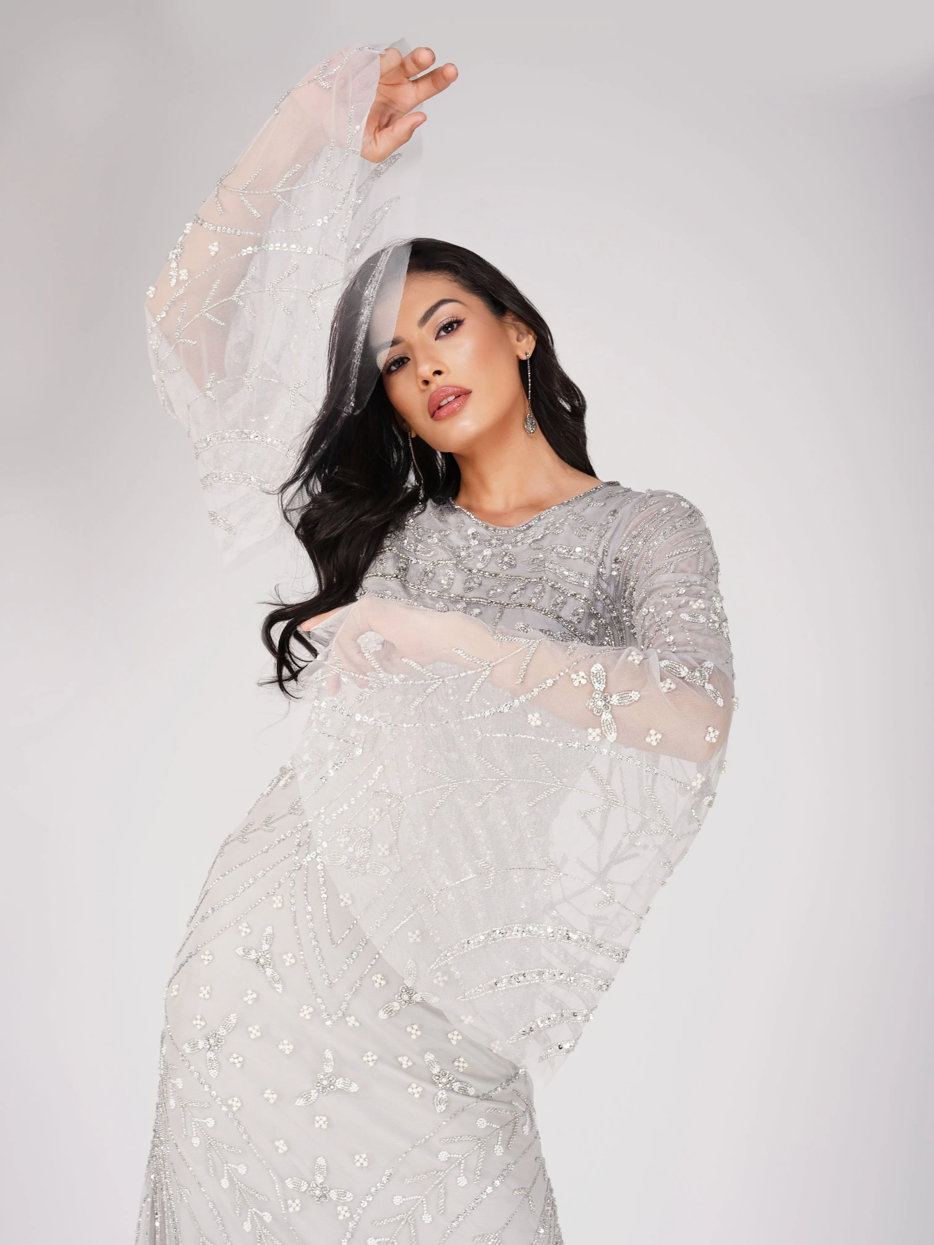 Aleena Embellished Maxi Dress in Silver sold by Lace & Beads product image thumbnail 2