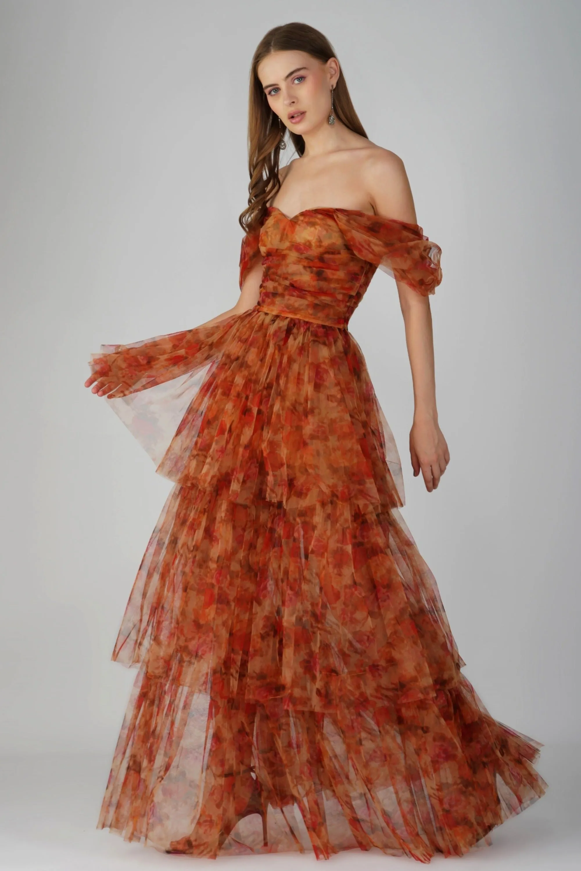 Sydney Tulle Maxi Dress in Rose Floral sold by Lace & Beads