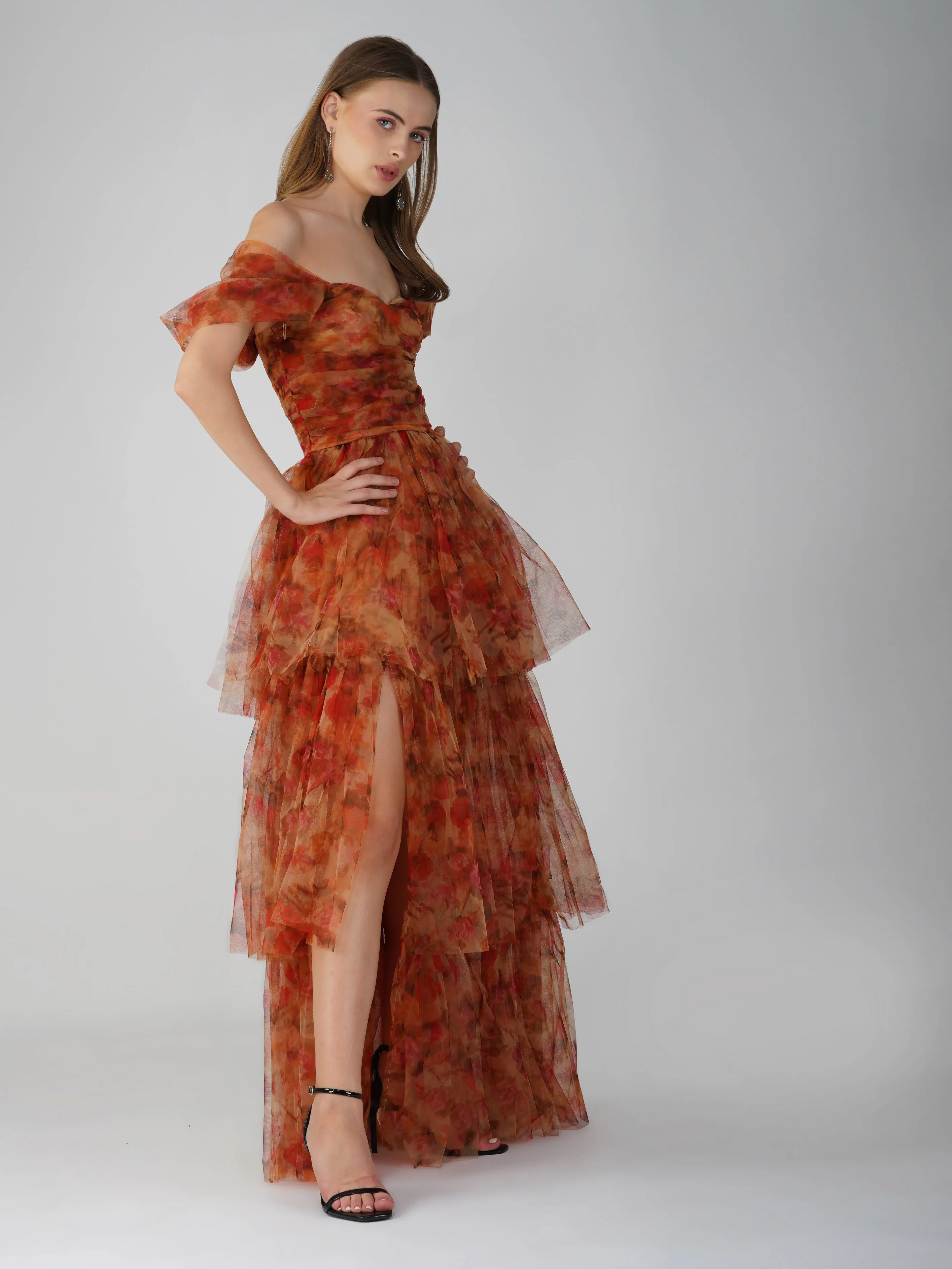 Sydney Tulle Maxi Dress in Rose Floral sold by Lace & Beads product image thumbnail 2