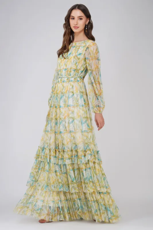 Rebecca Maxi Dress in Green Floral sold by Lace & Beads