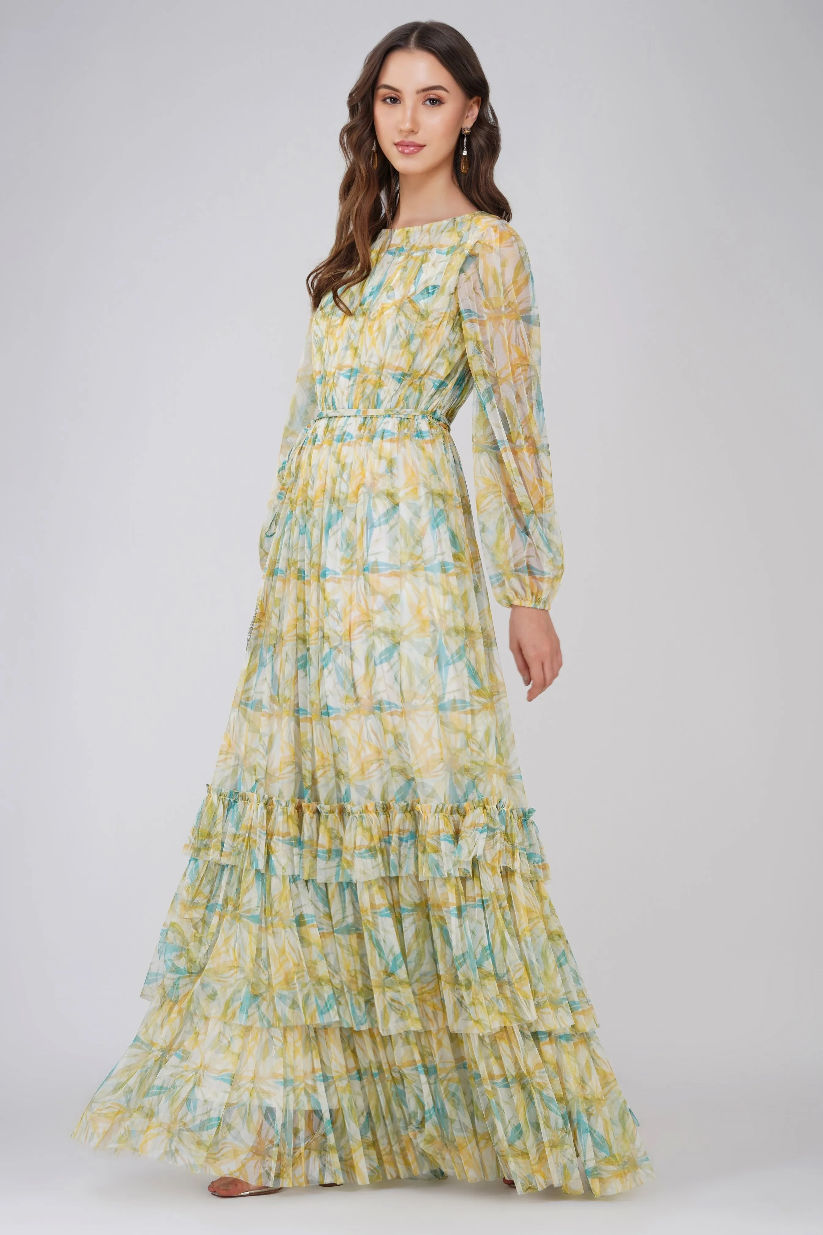 Rebecca Maxi Dress in Green Floral sold by Lace & Beads