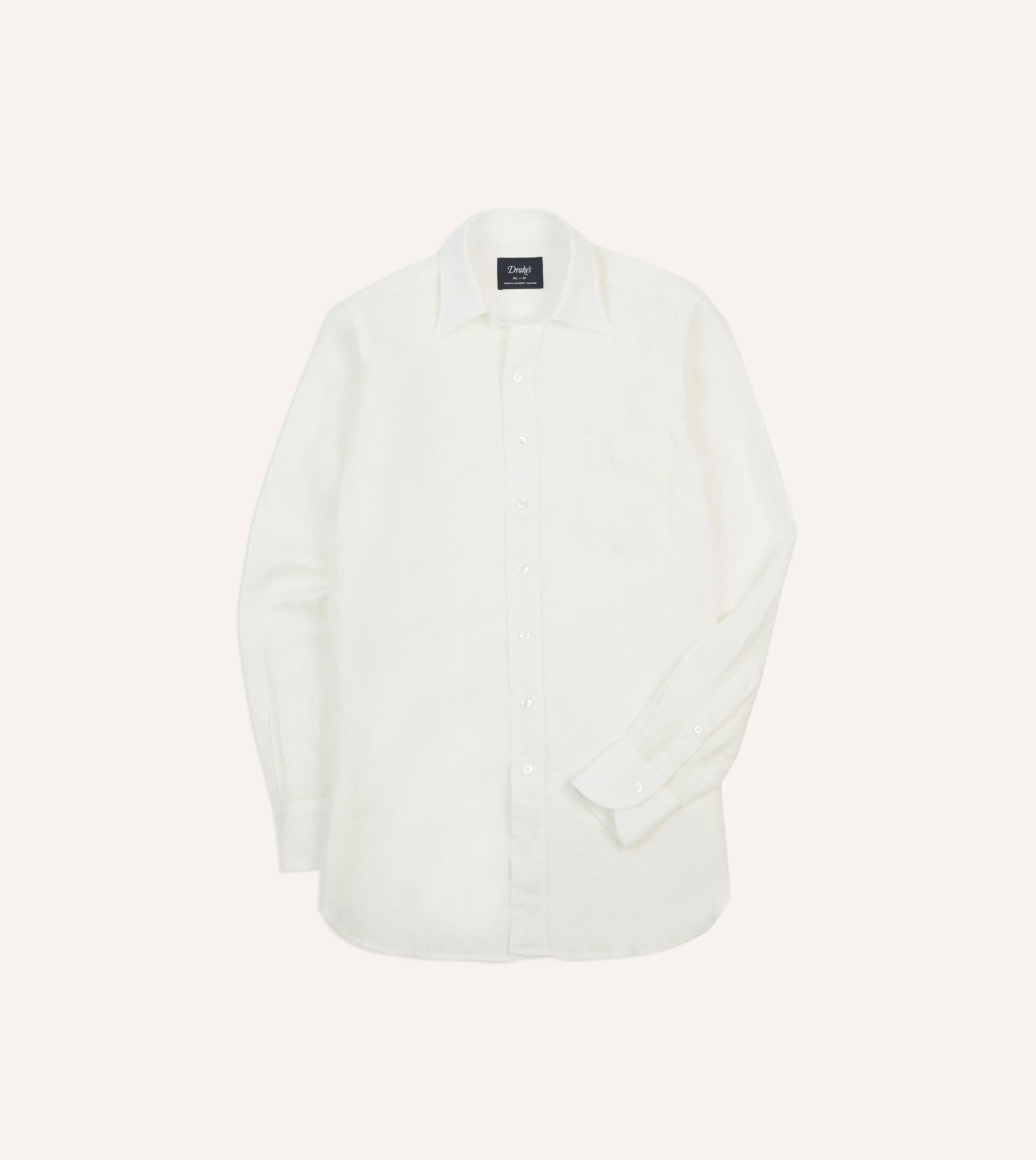 Ecru Linen Long Point Collar Shirt sold by Drake's London
